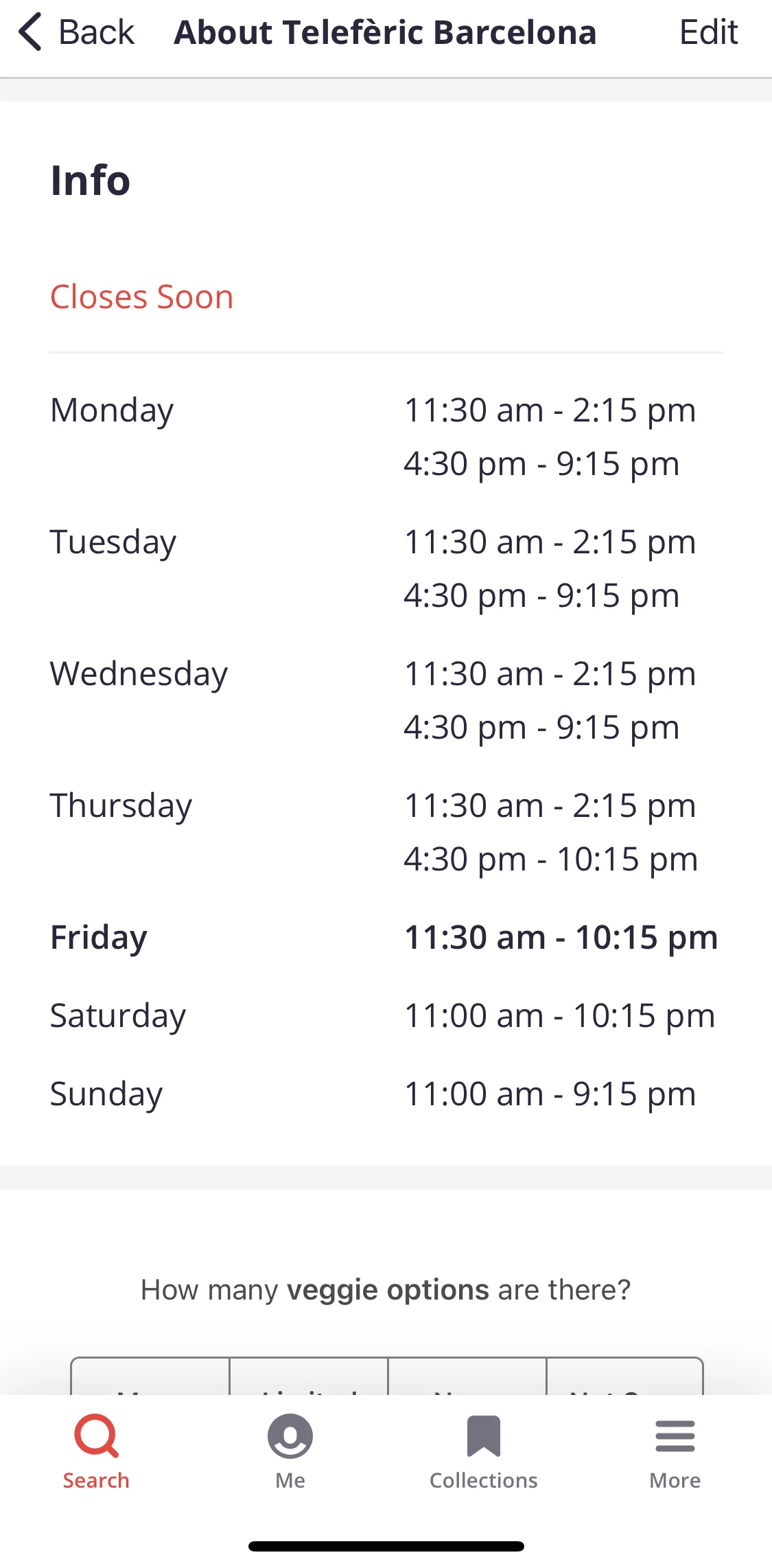 Yelp Screen screen in the Editing restaurant info flow