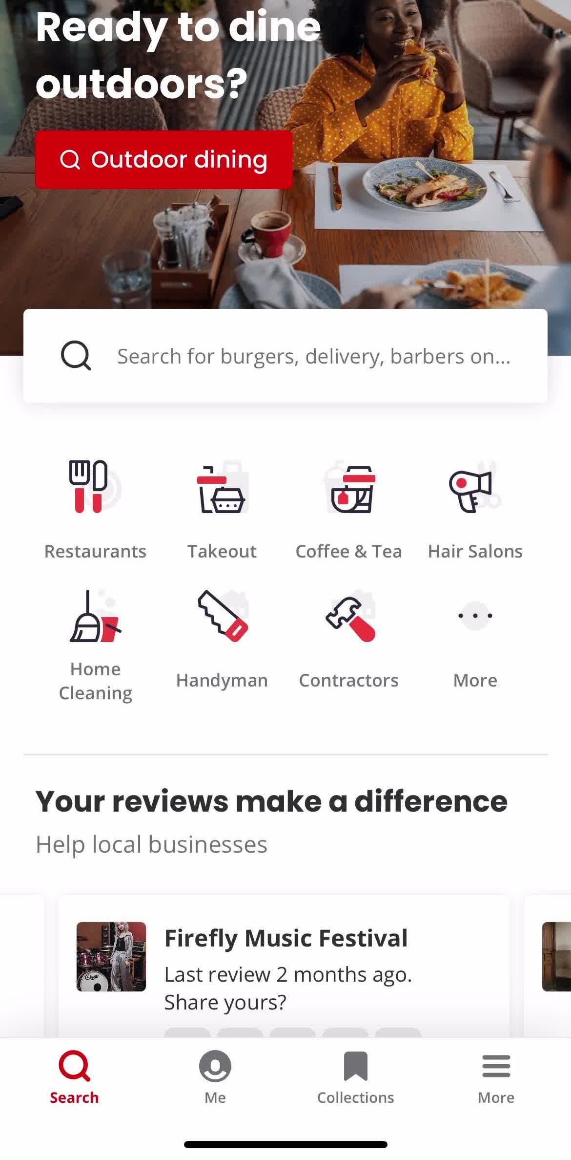 Yelp Home screen in the General Browsing flow