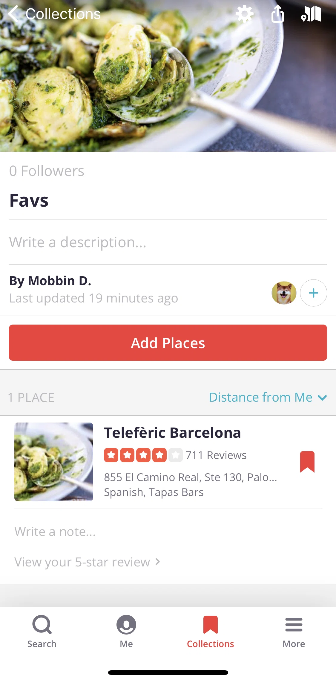 Yelp Screen screen in the Inviting friends to collection flow