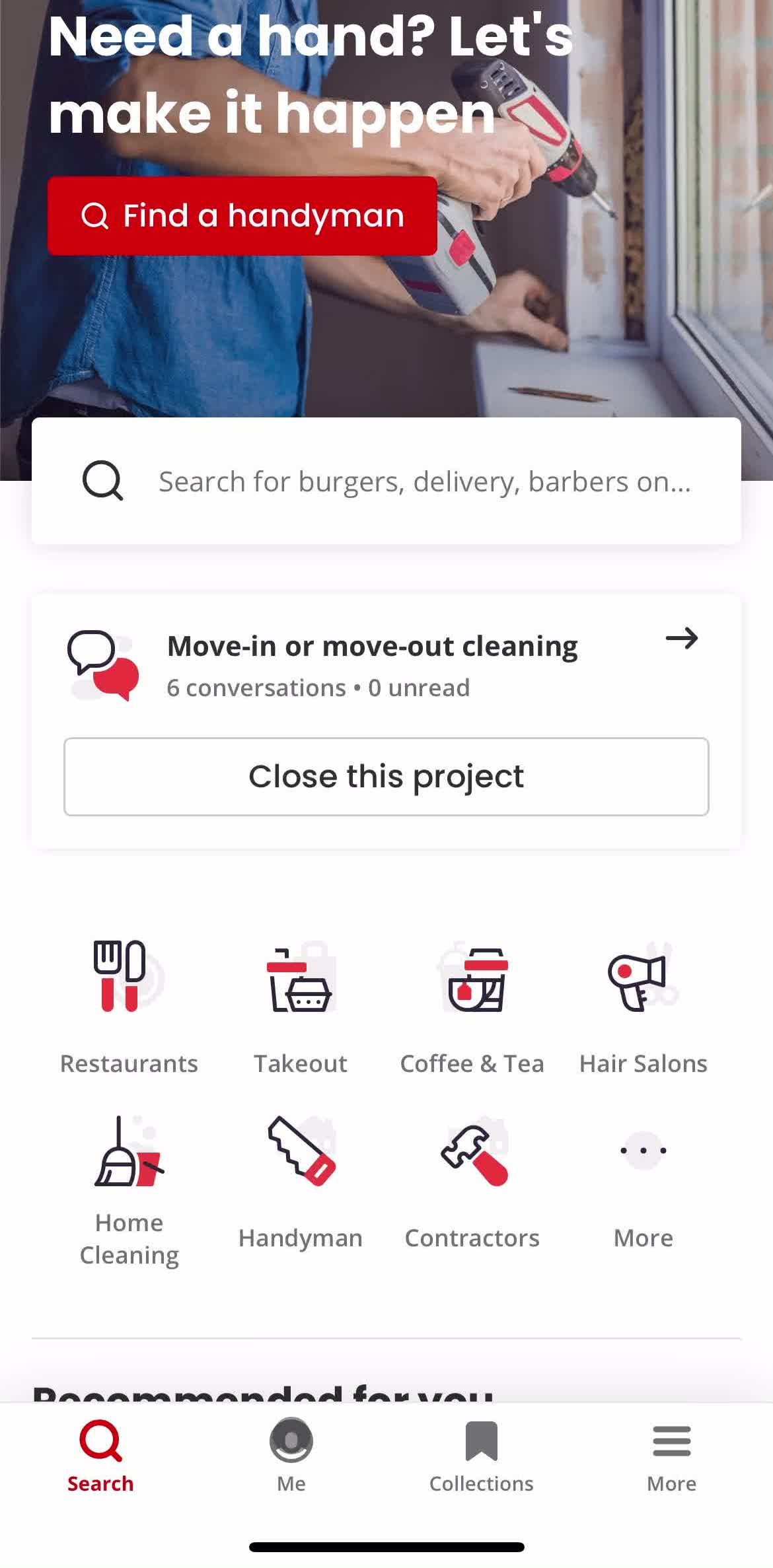 Yelp Home screen in the Leaving A Review flow