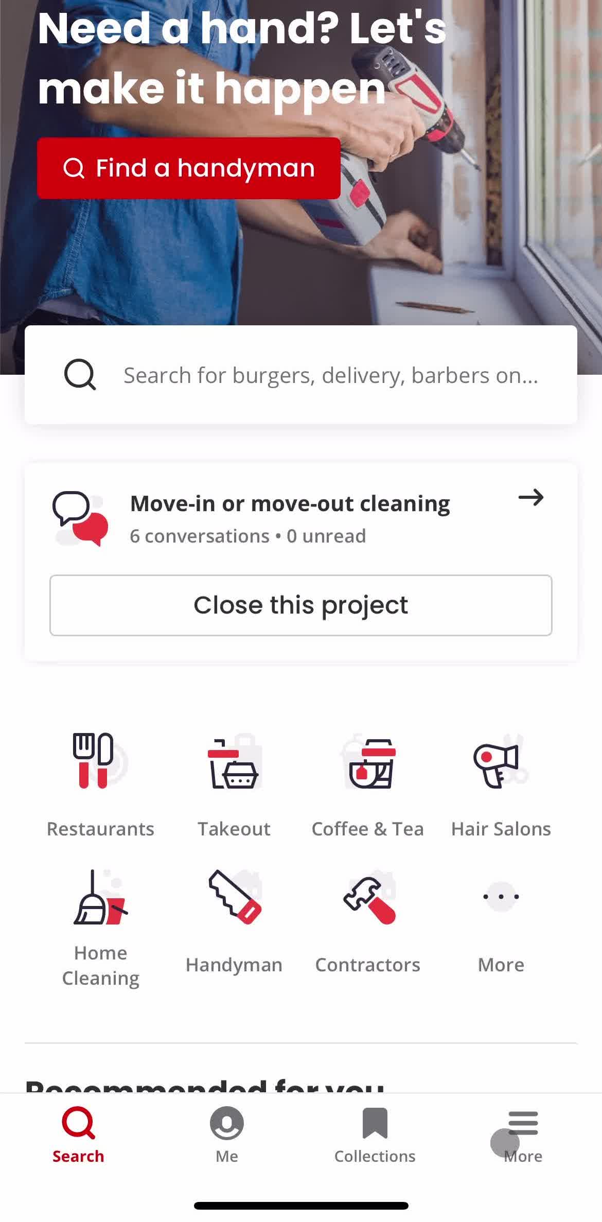 Yelp Home screen in the Logging Out flow