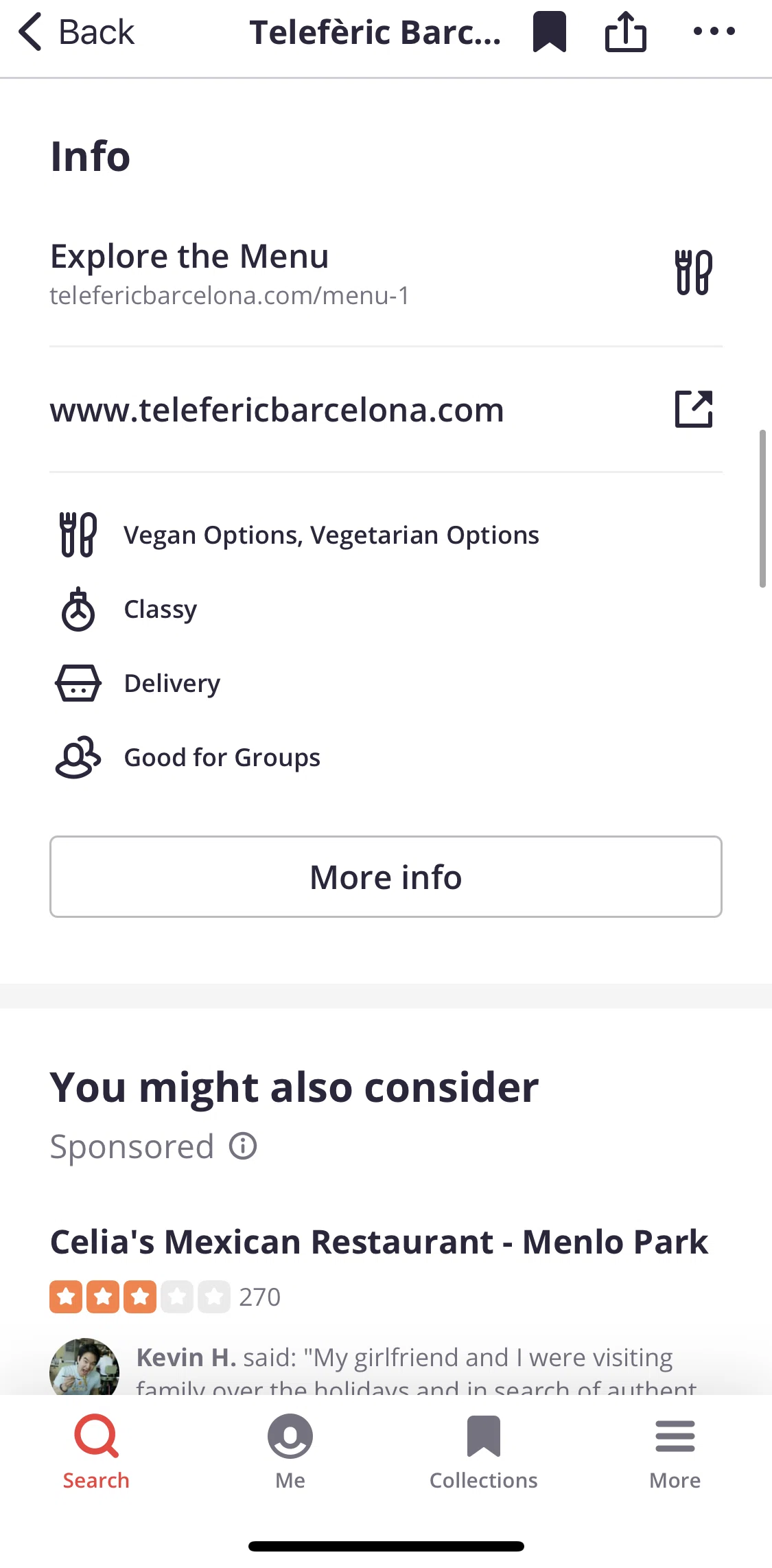 Yelp Screen screen in the More info flow