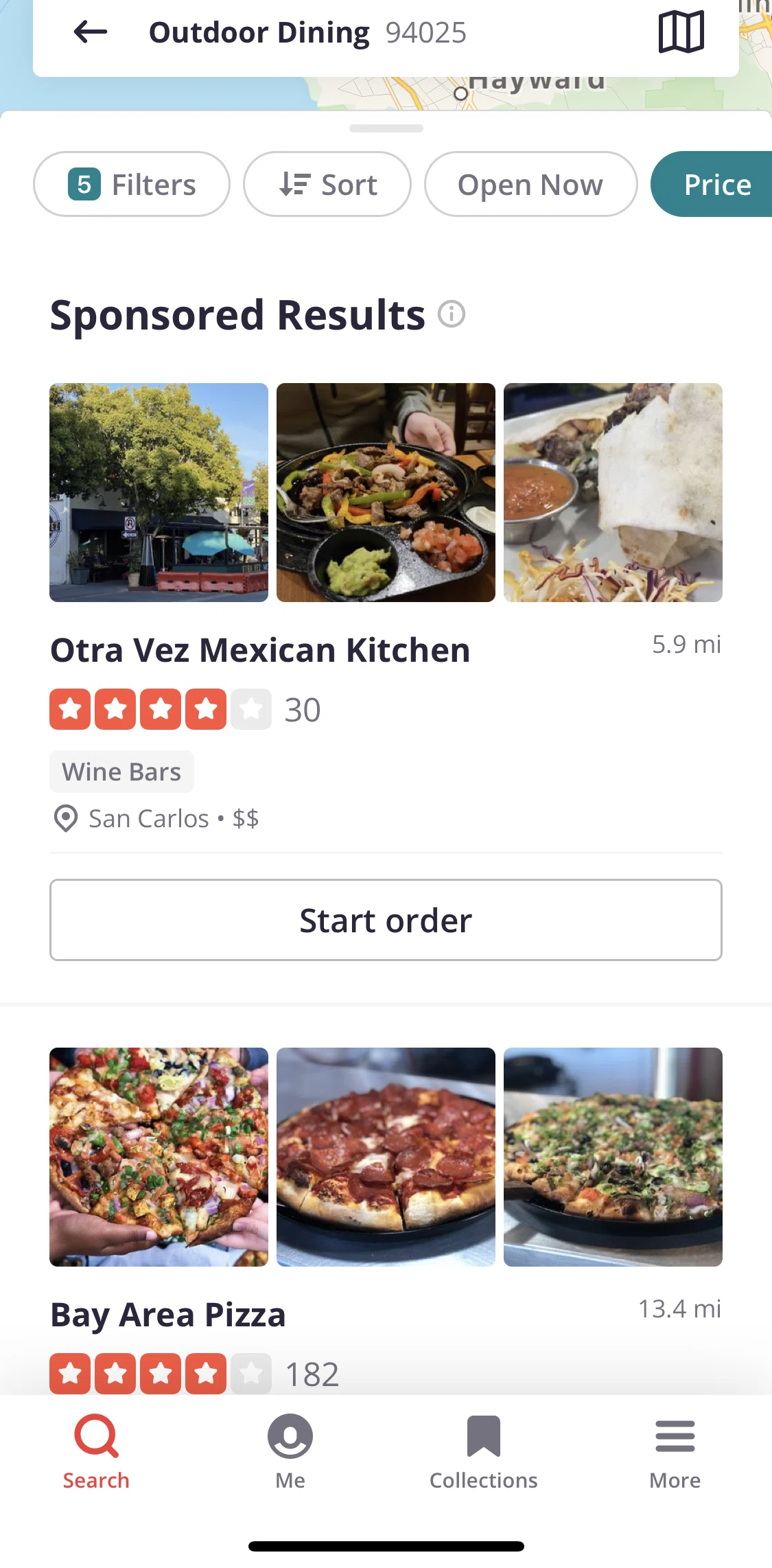 Yelp Screen screen in the Ordering a takeout flow