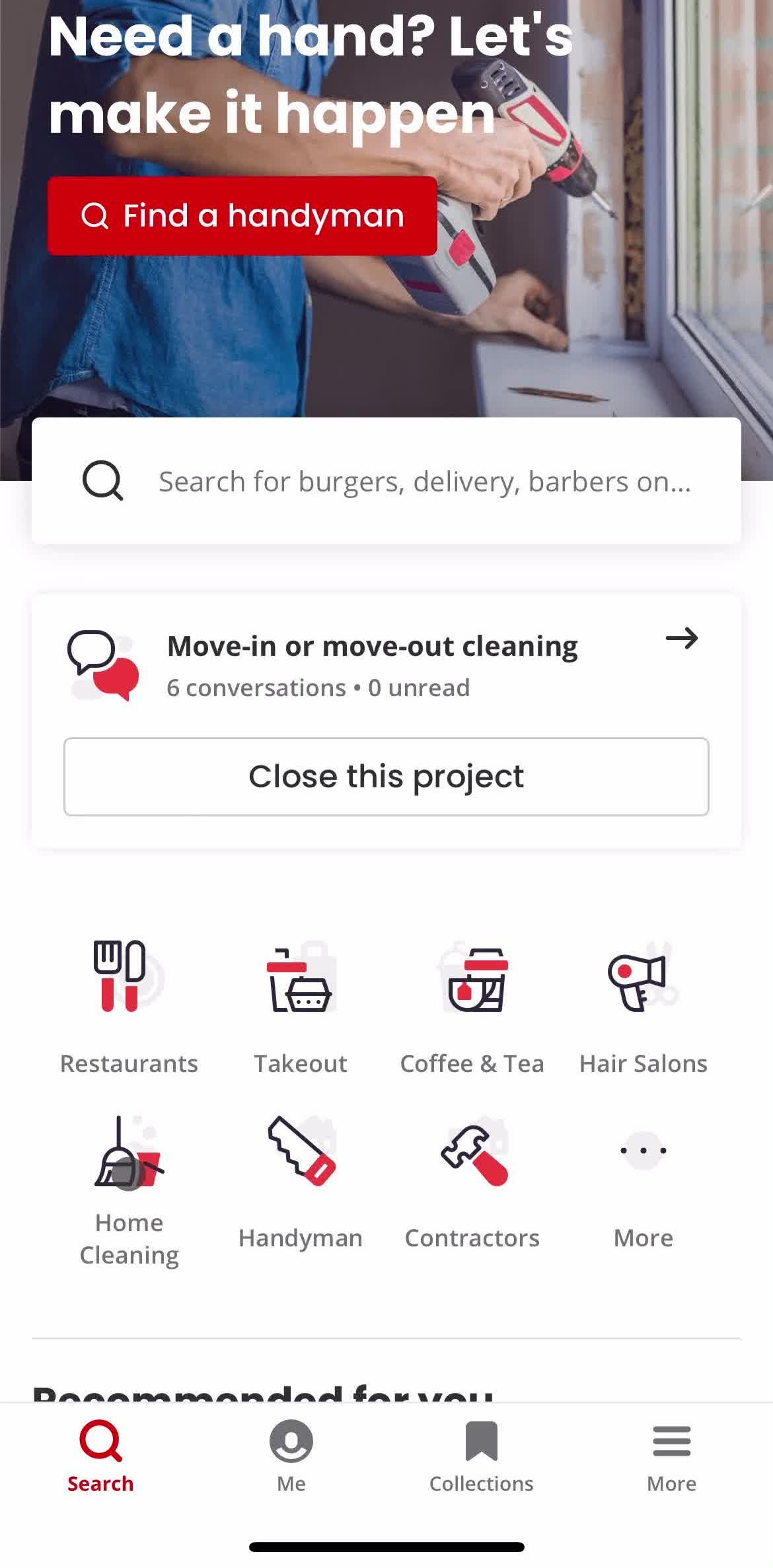 Yelp Home screen in the Saving flow