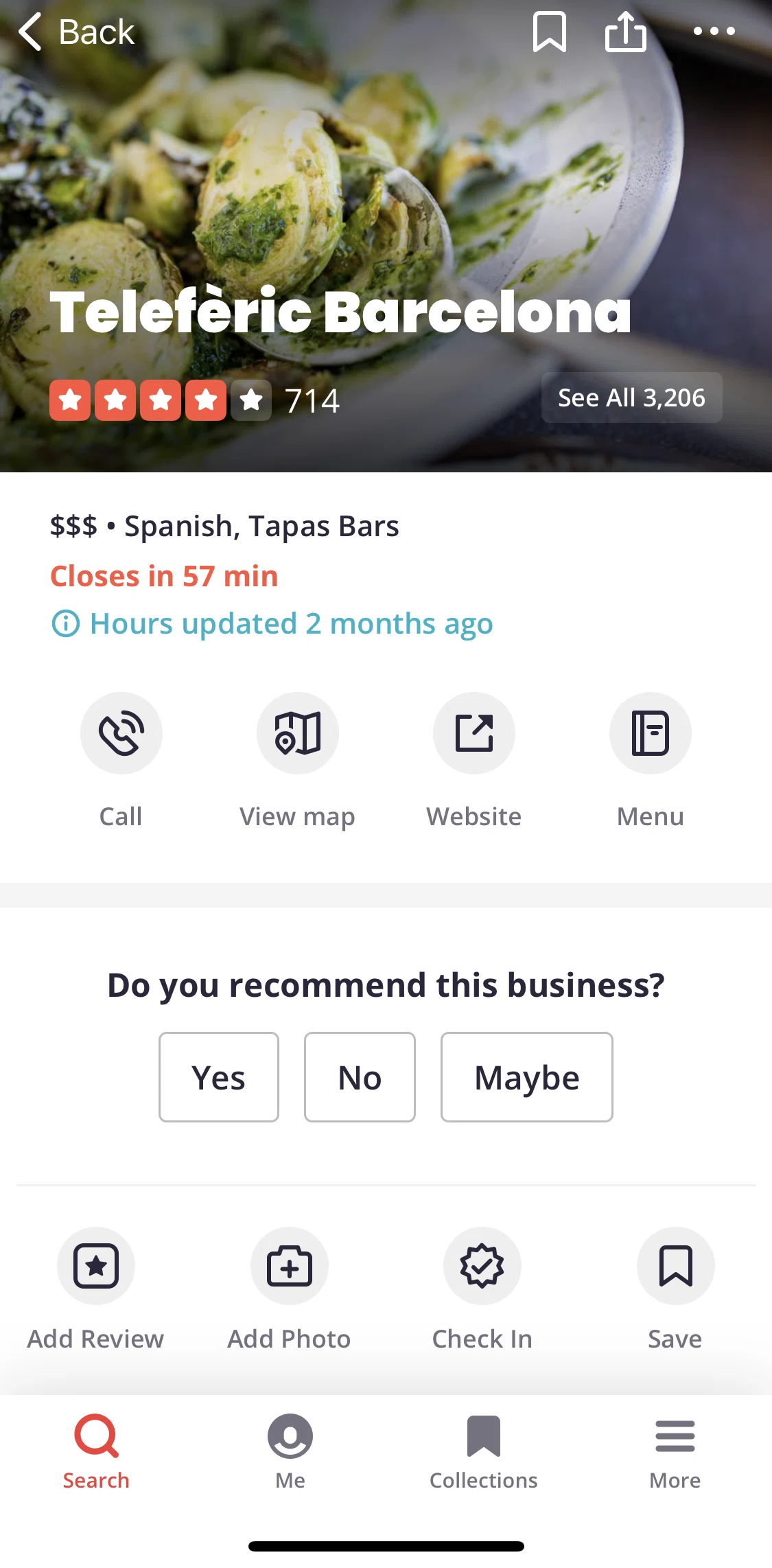 Yelp Screen screen in the View menu flow