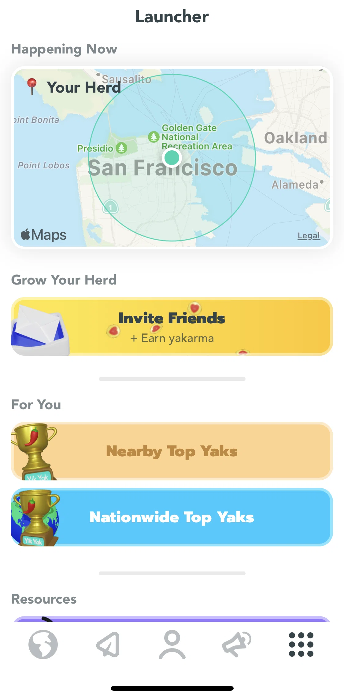 Yik Yak Screen screen in the Launcher flow