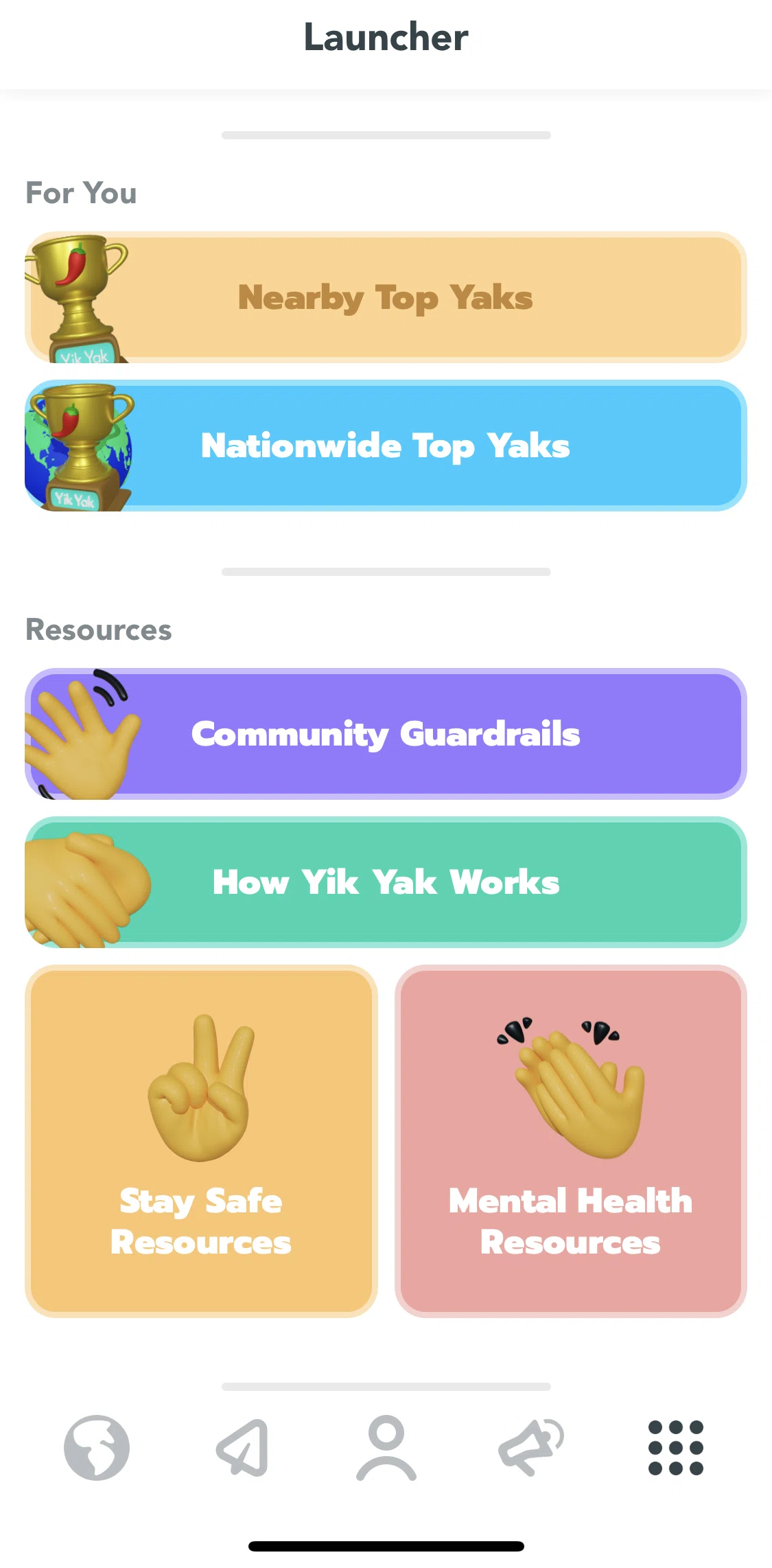 Yik Yak Screen screen in the Nationwide top Yaks flow