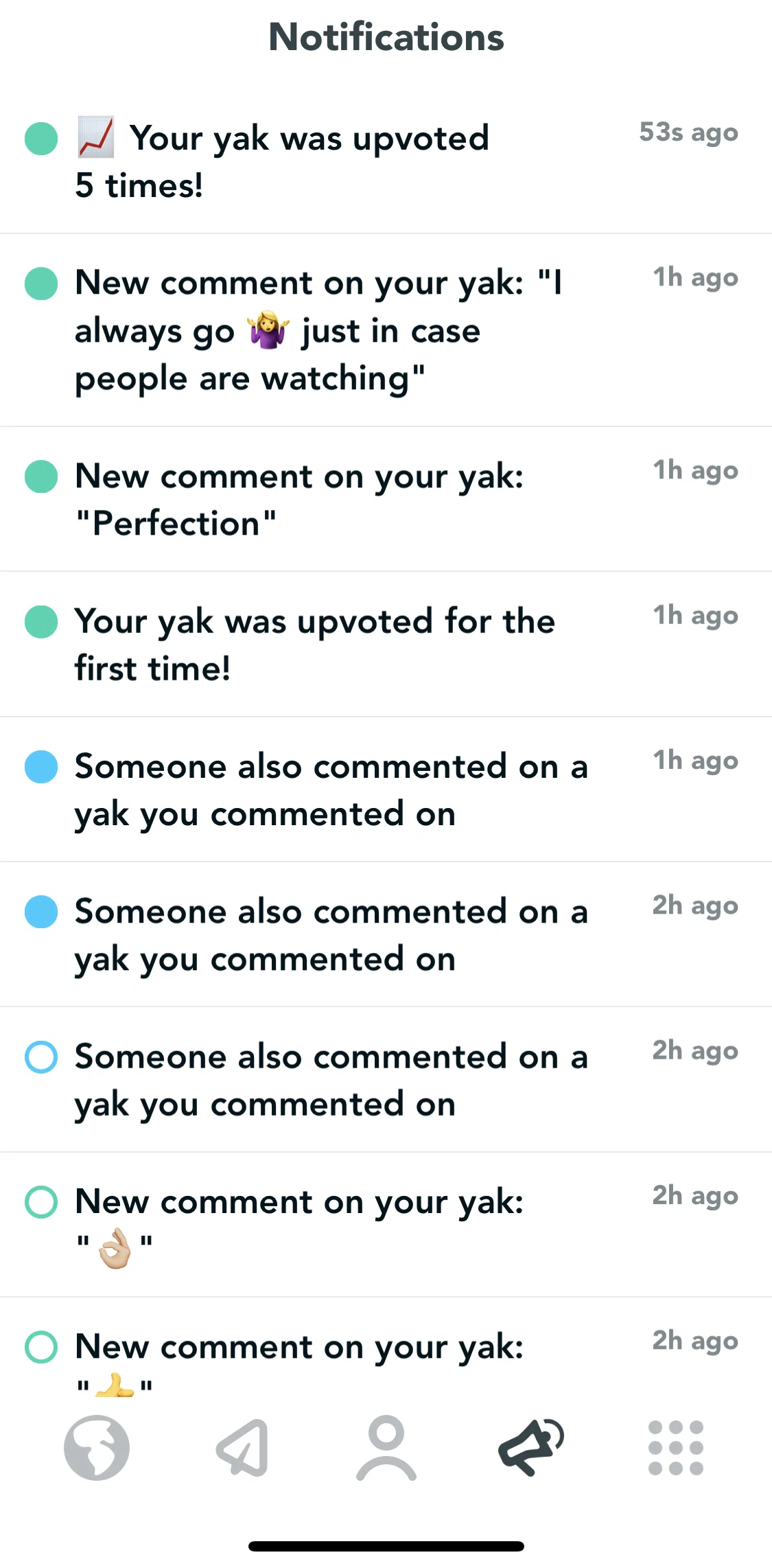 Yik Yak Screen screen in the Notifications flow