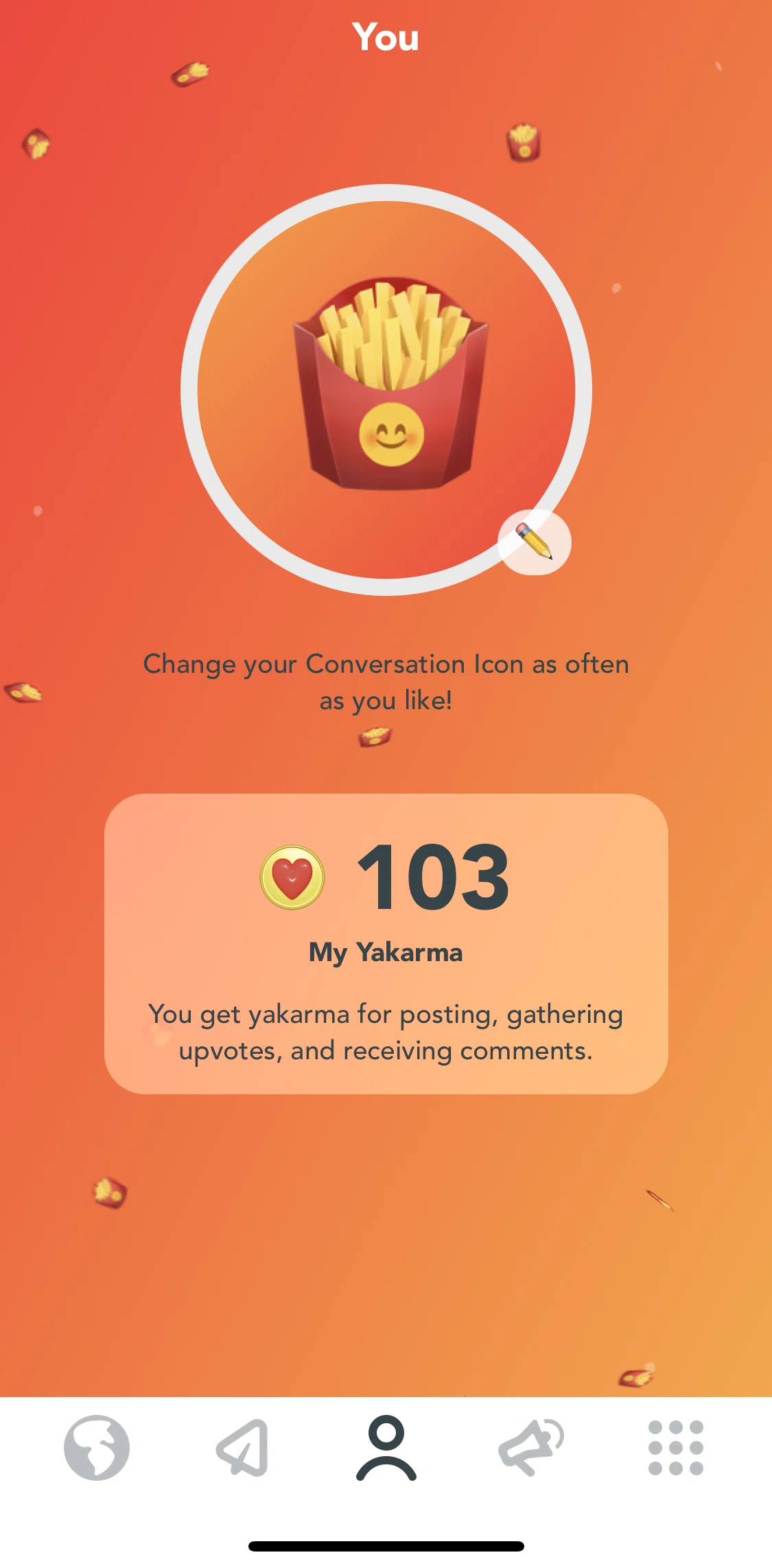 Yik Yak Screen screen in the Resetting conversation icon flow