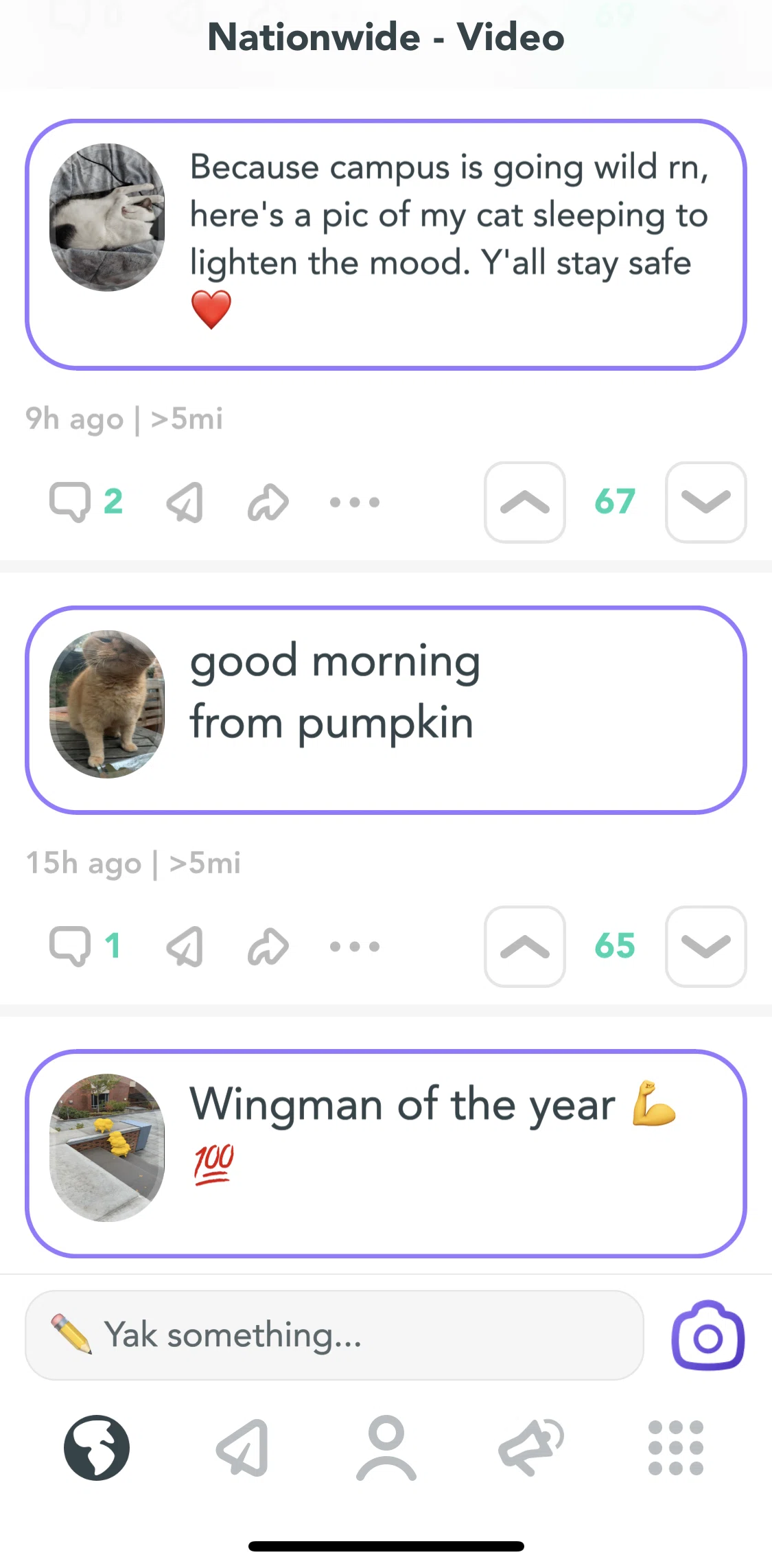 Yik Yak Screen screen in the Yak post detail (video) flow