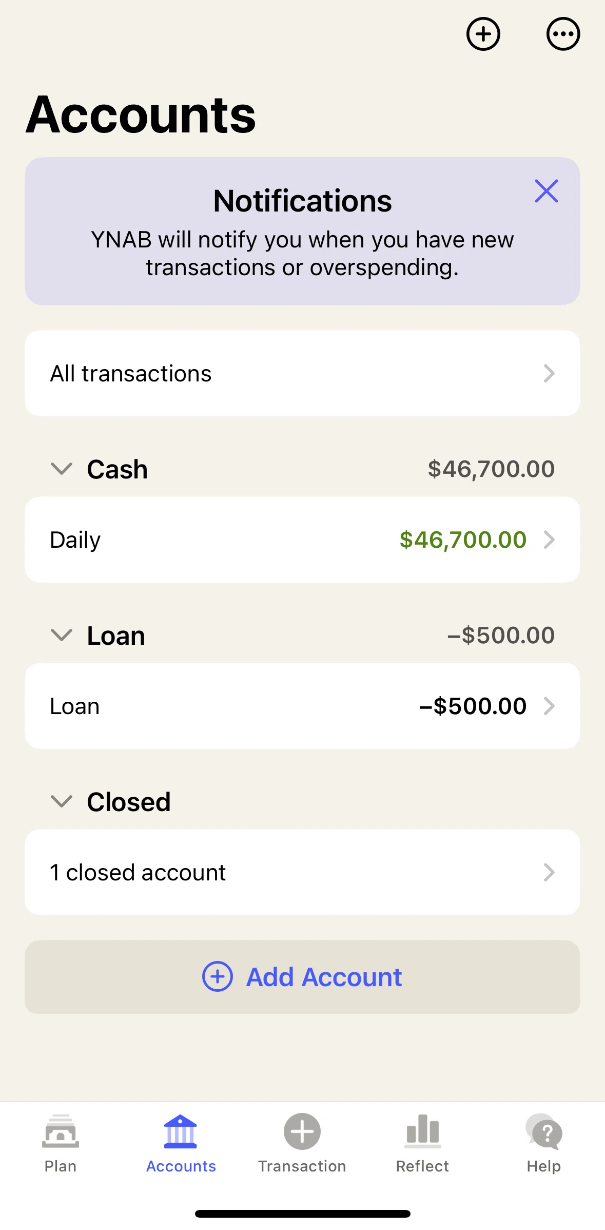 YNAB Screen screen in the Account detail (loan) flow