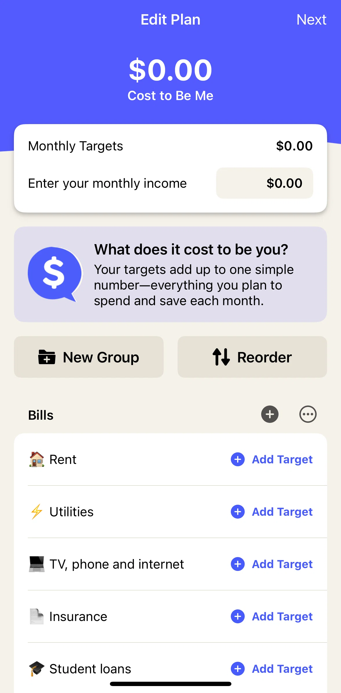 YNAB Screen screen in the Adding monthly income flow