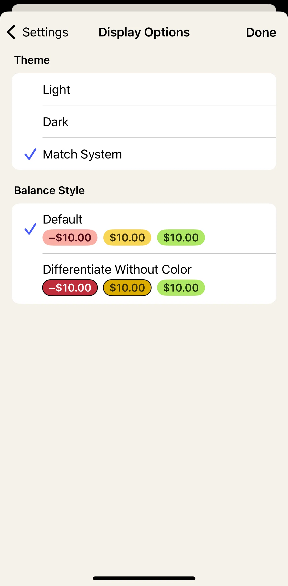 YNAB Screen screen in the Changing balance style flow