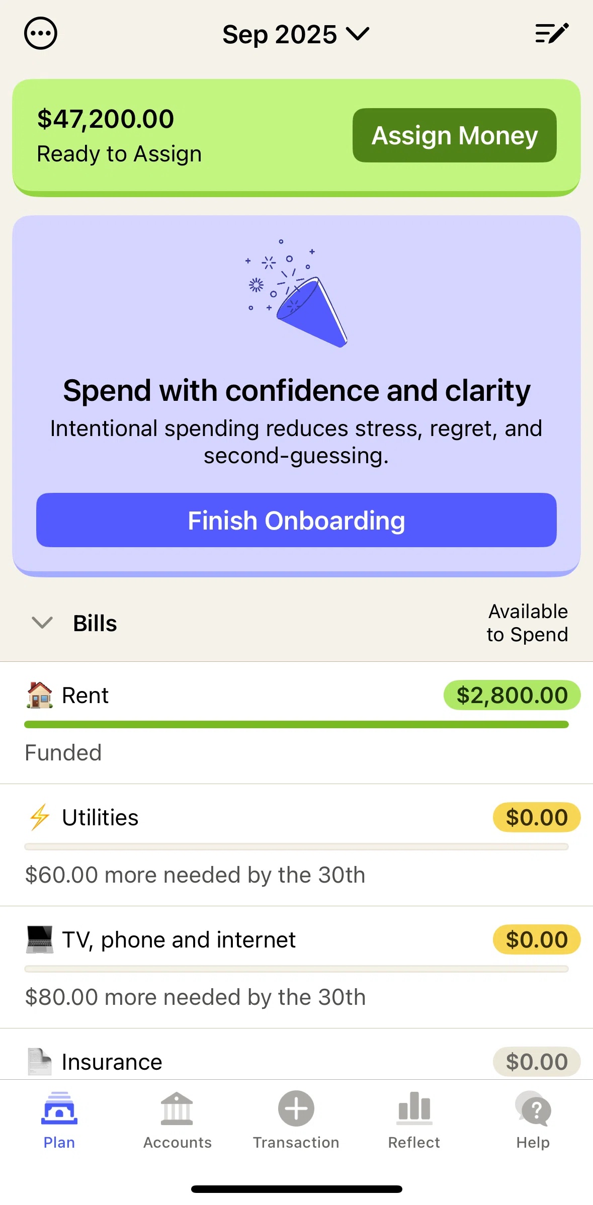YNAB Screen screen in the Completing onboarding flow