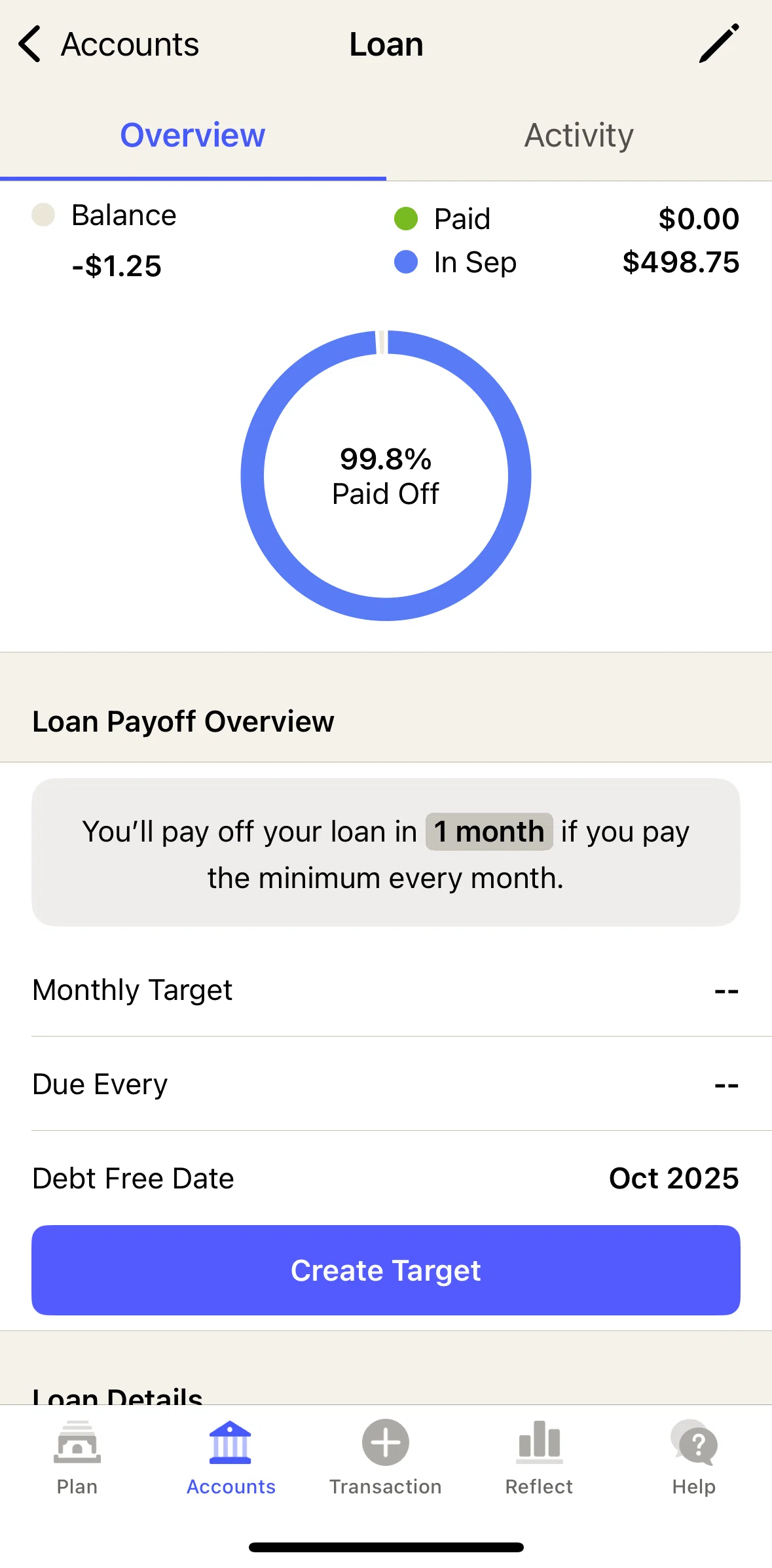 YNAB Screen screen in the Creating a target (loan) flow