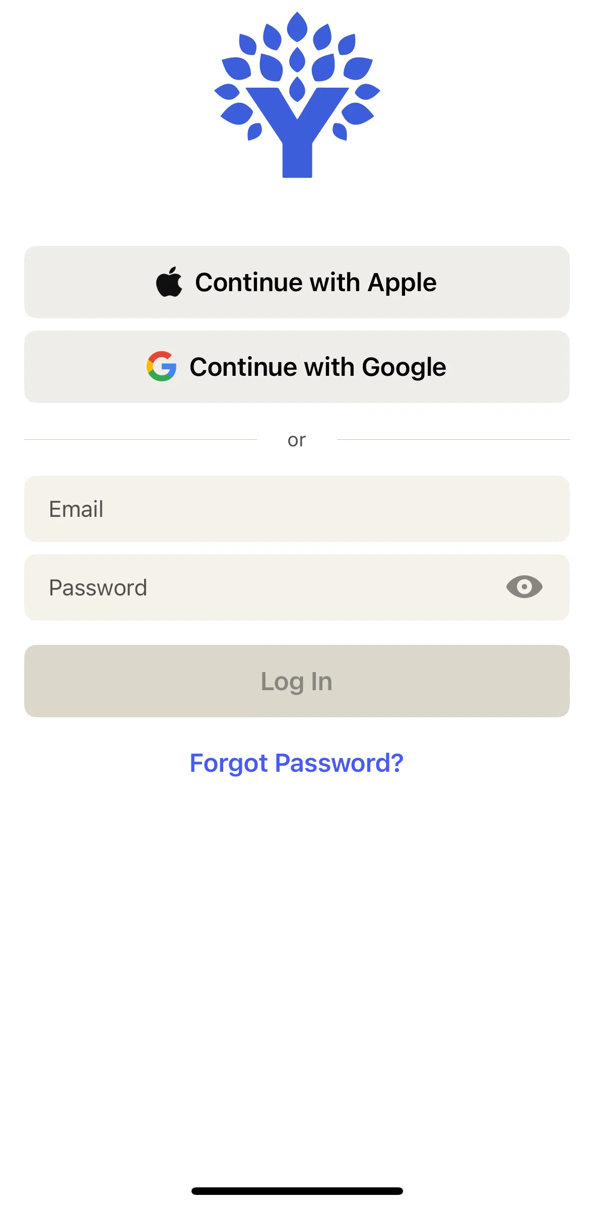 YNAB Screen screen in the Logging in flow