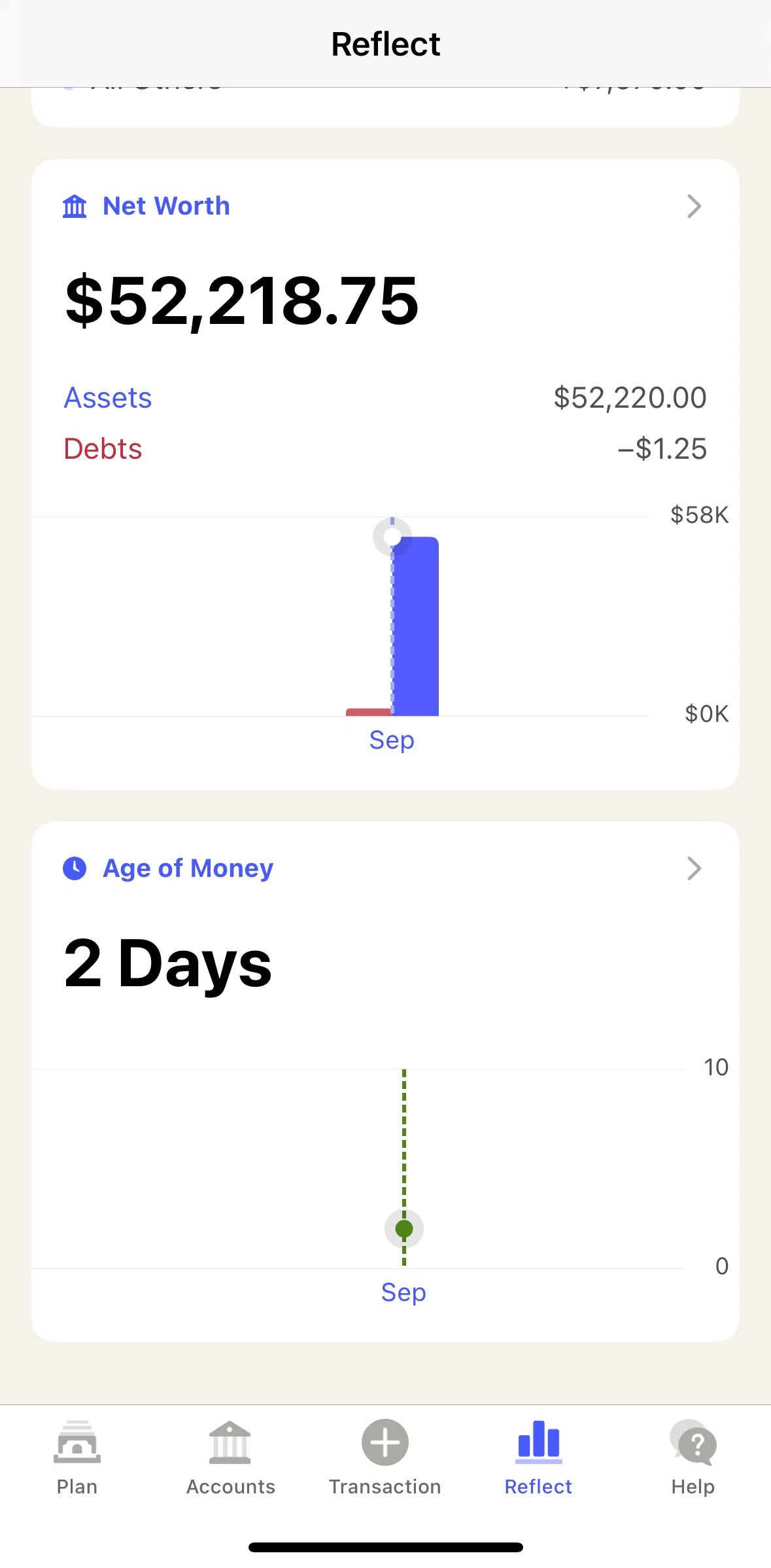 YNAB Screen screen in the Net worth flow