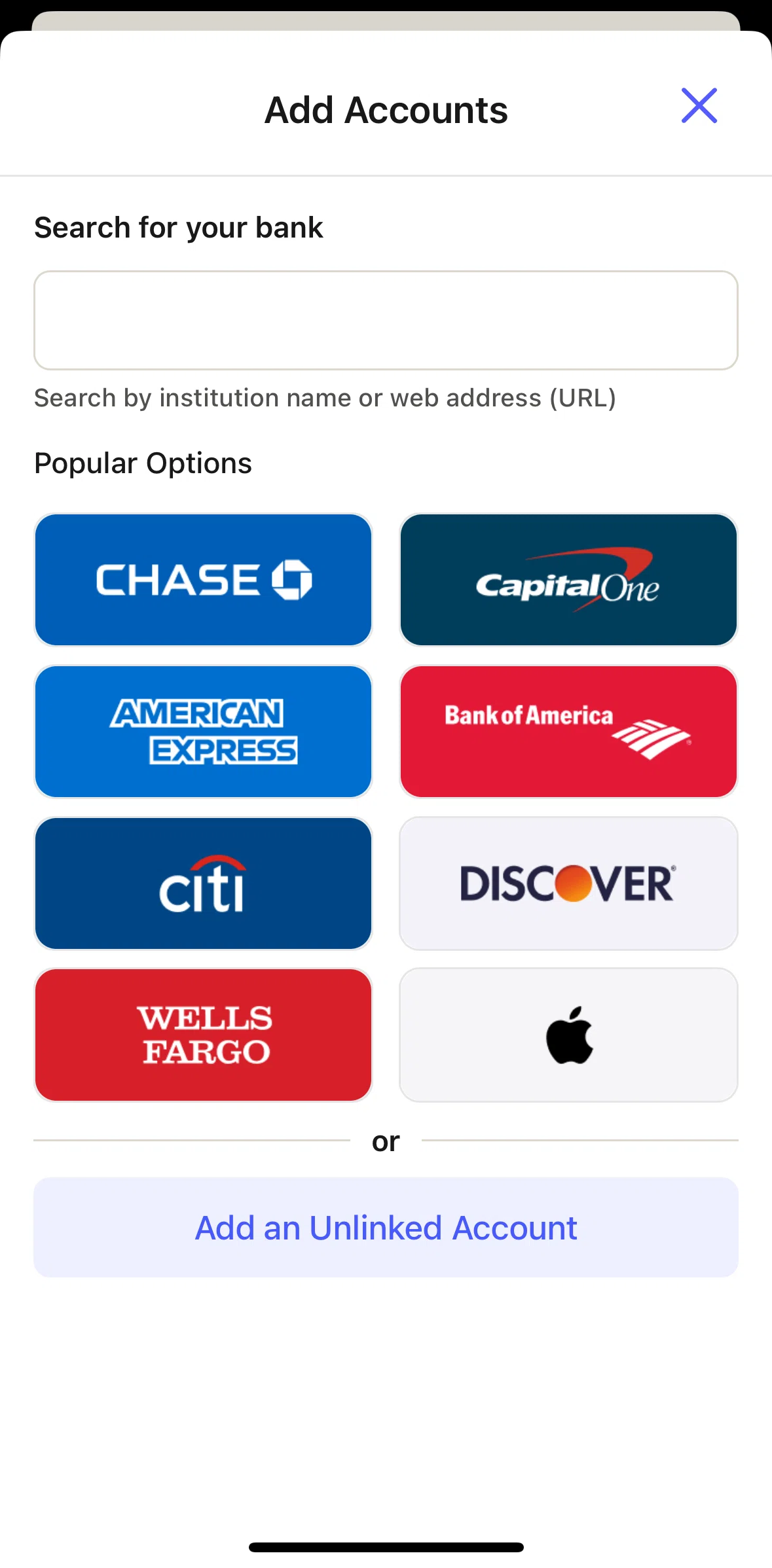 YNAB Screen screen in the Searching a bank flow