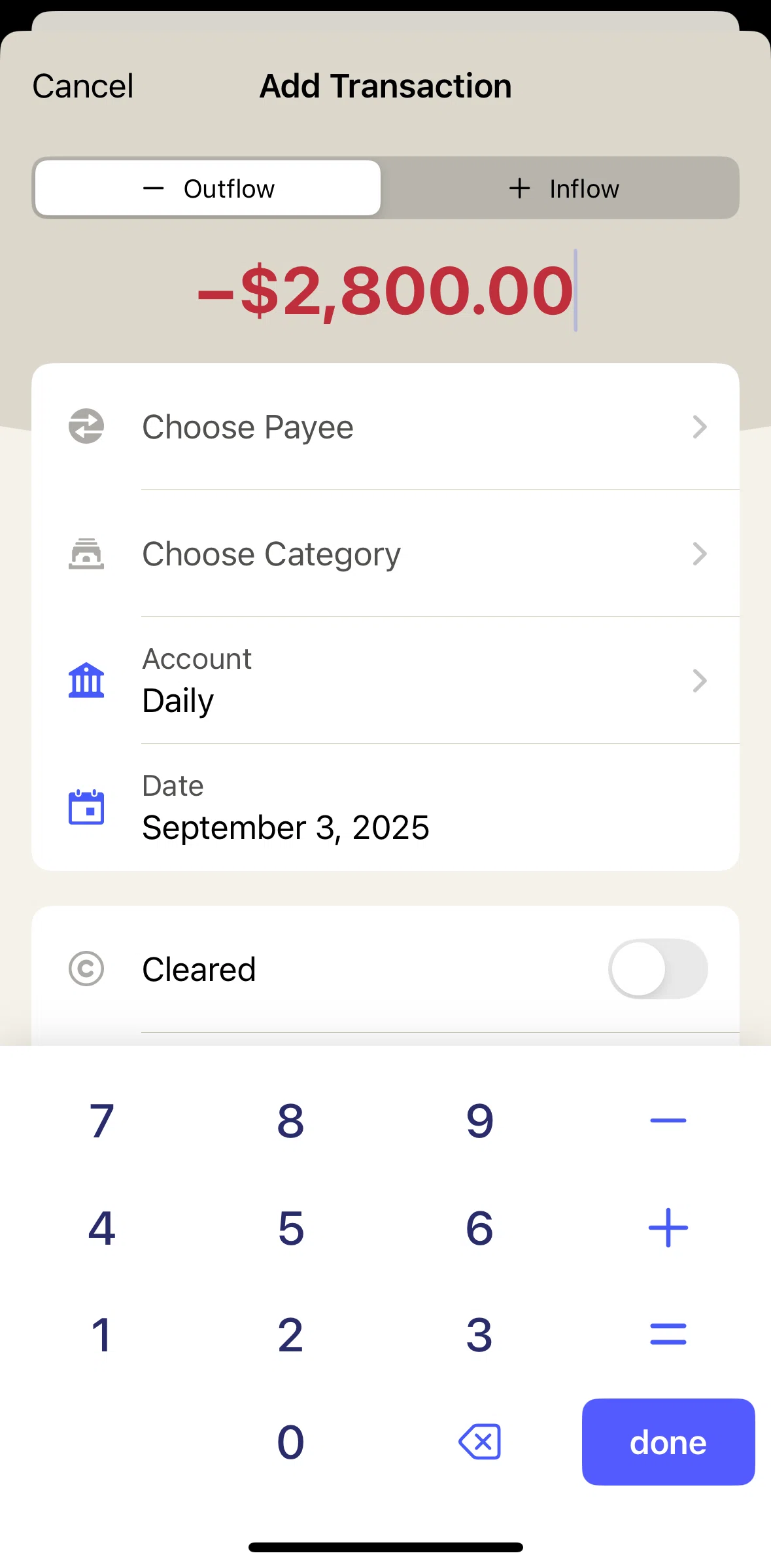 YNAB Screen screen in the Turning on payee suggestions flow