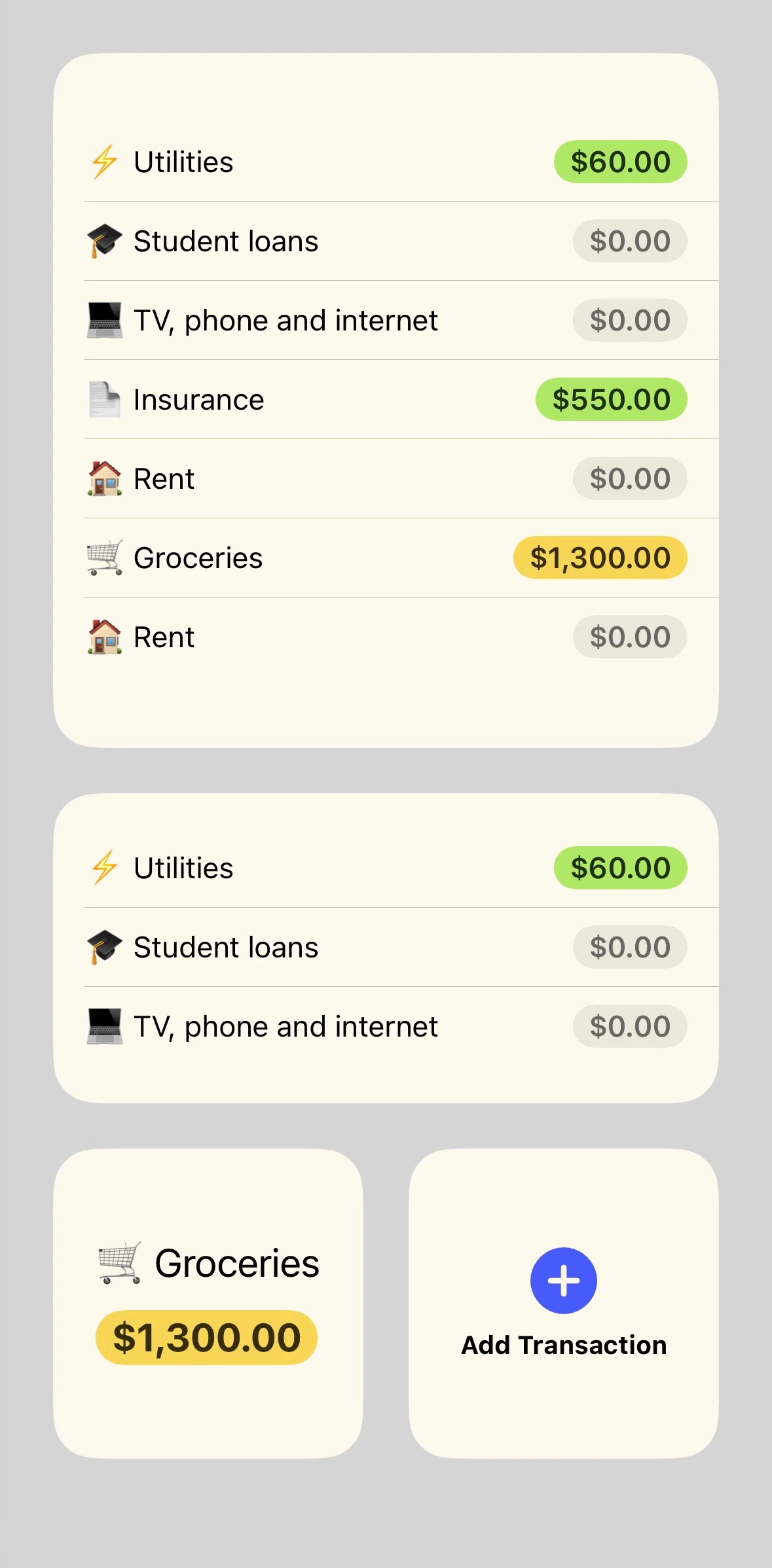 YNAB Screen screen in the Widgets flow