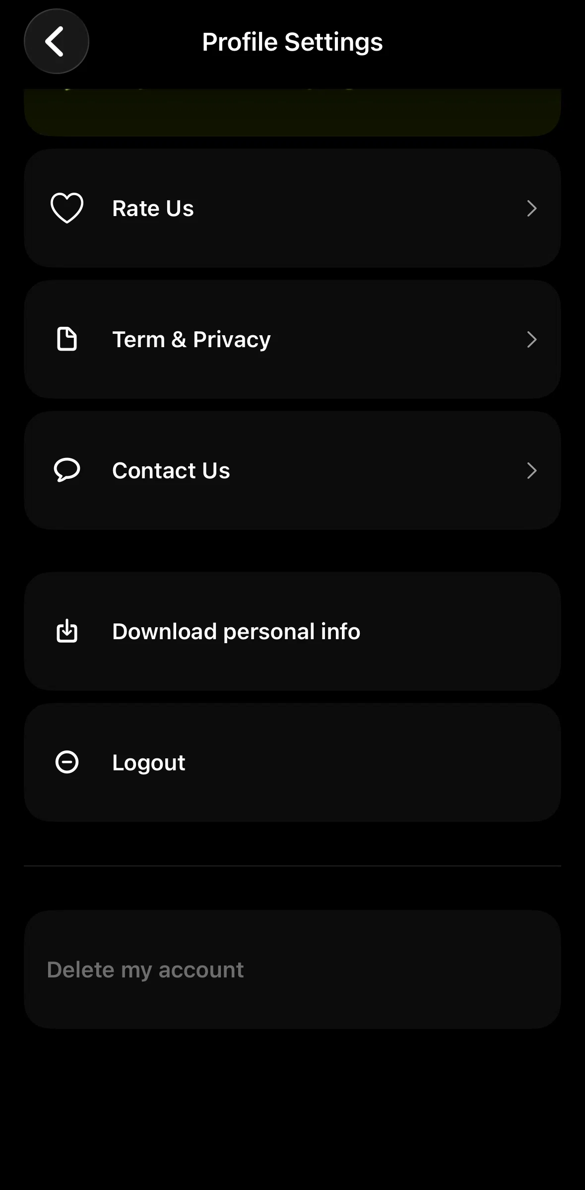 yope Screen screen in the Deleting account flow