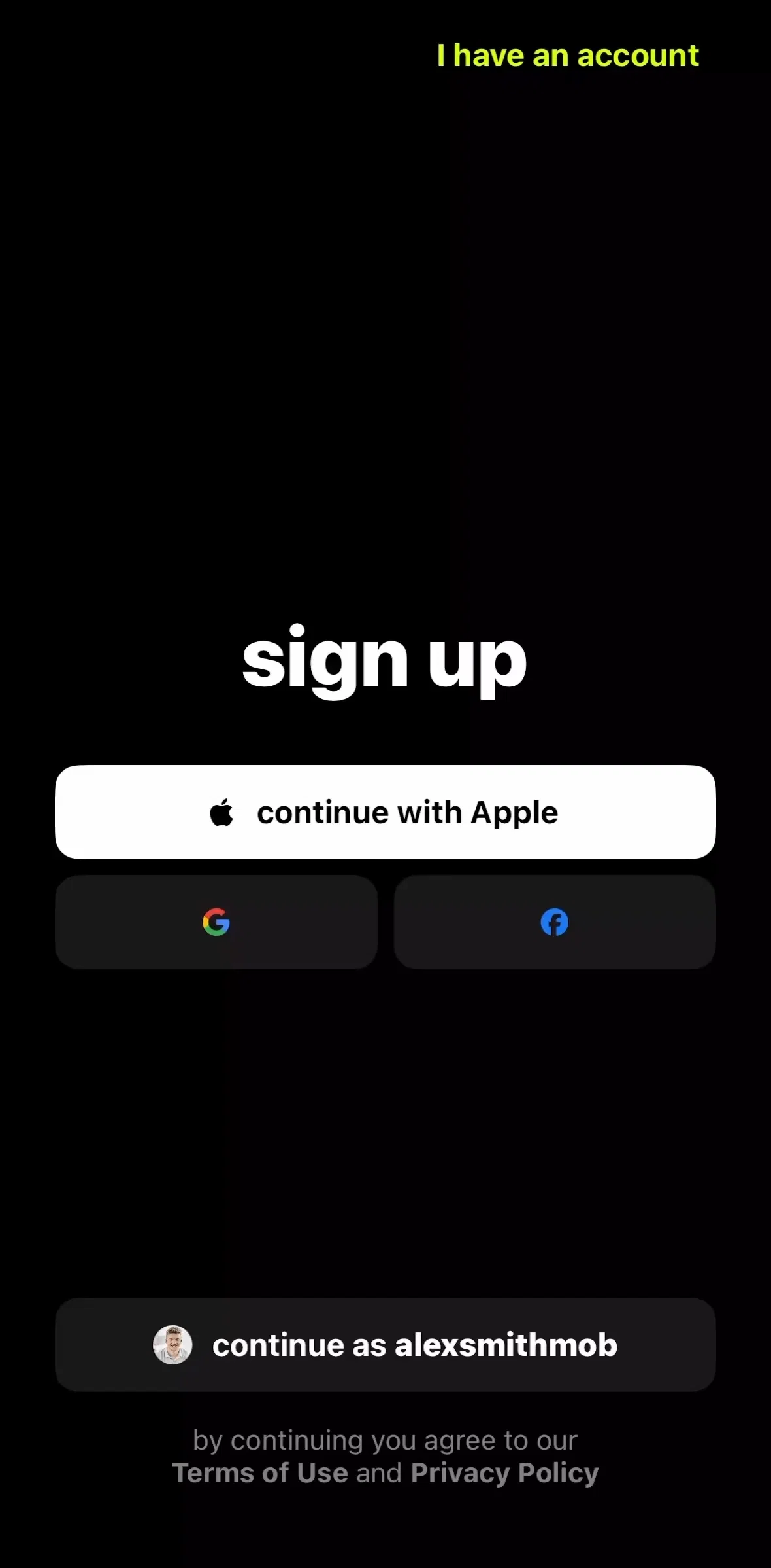yope Screen screen in the Logging in flow