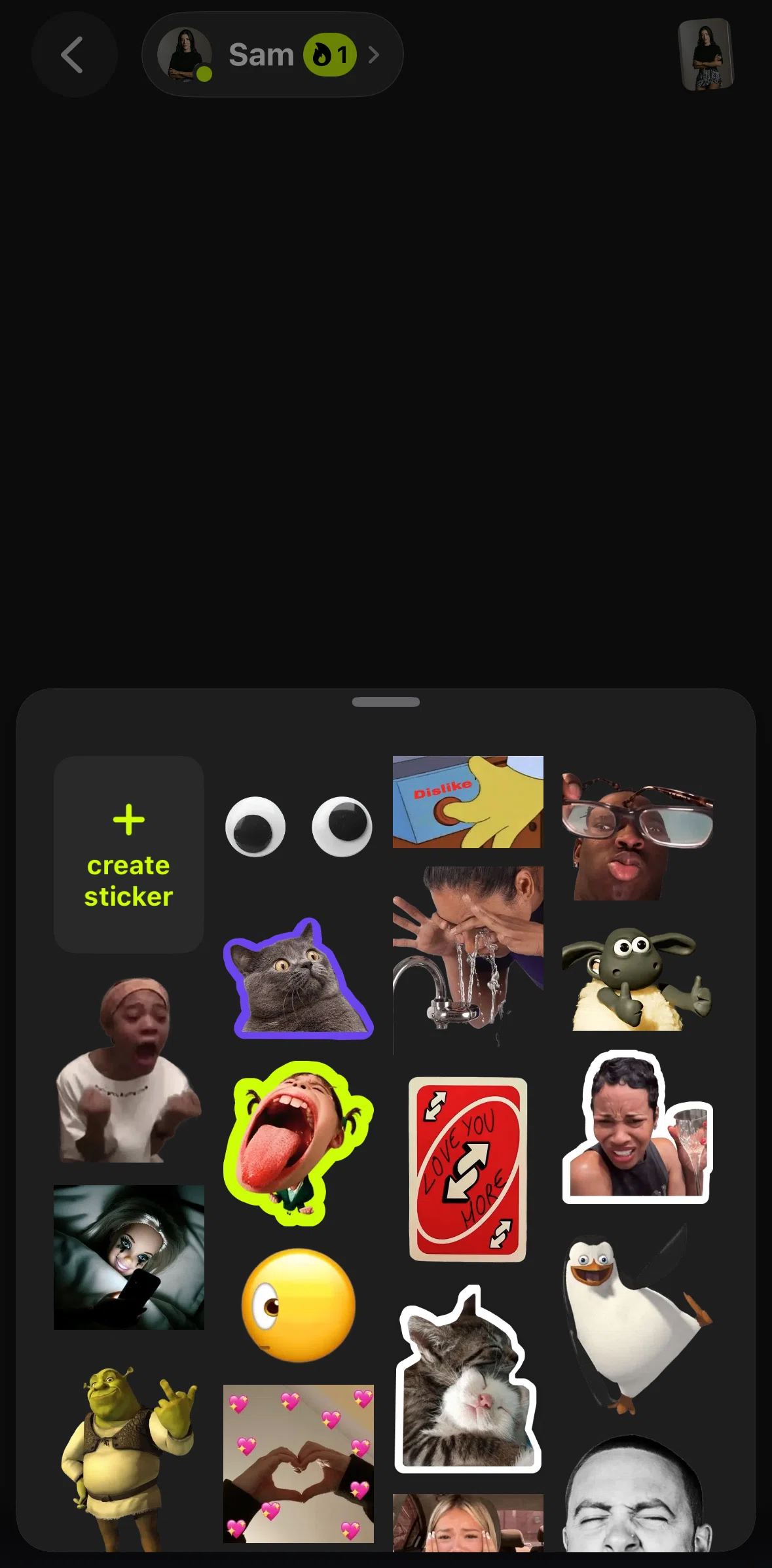 yope Screen screen in the Sending a sticker flow