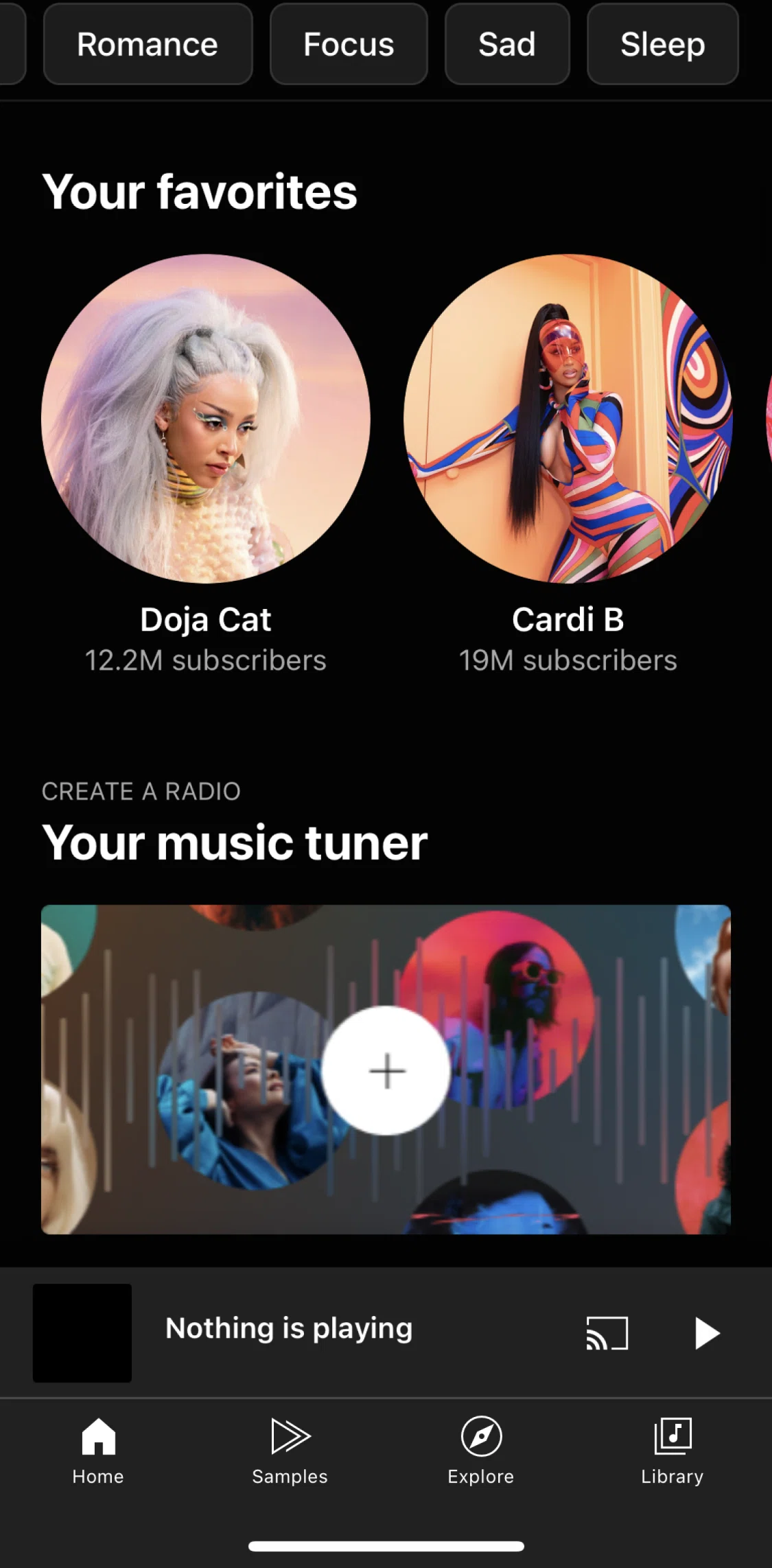 Youtube Music Screen screen in the Creating a radio flow