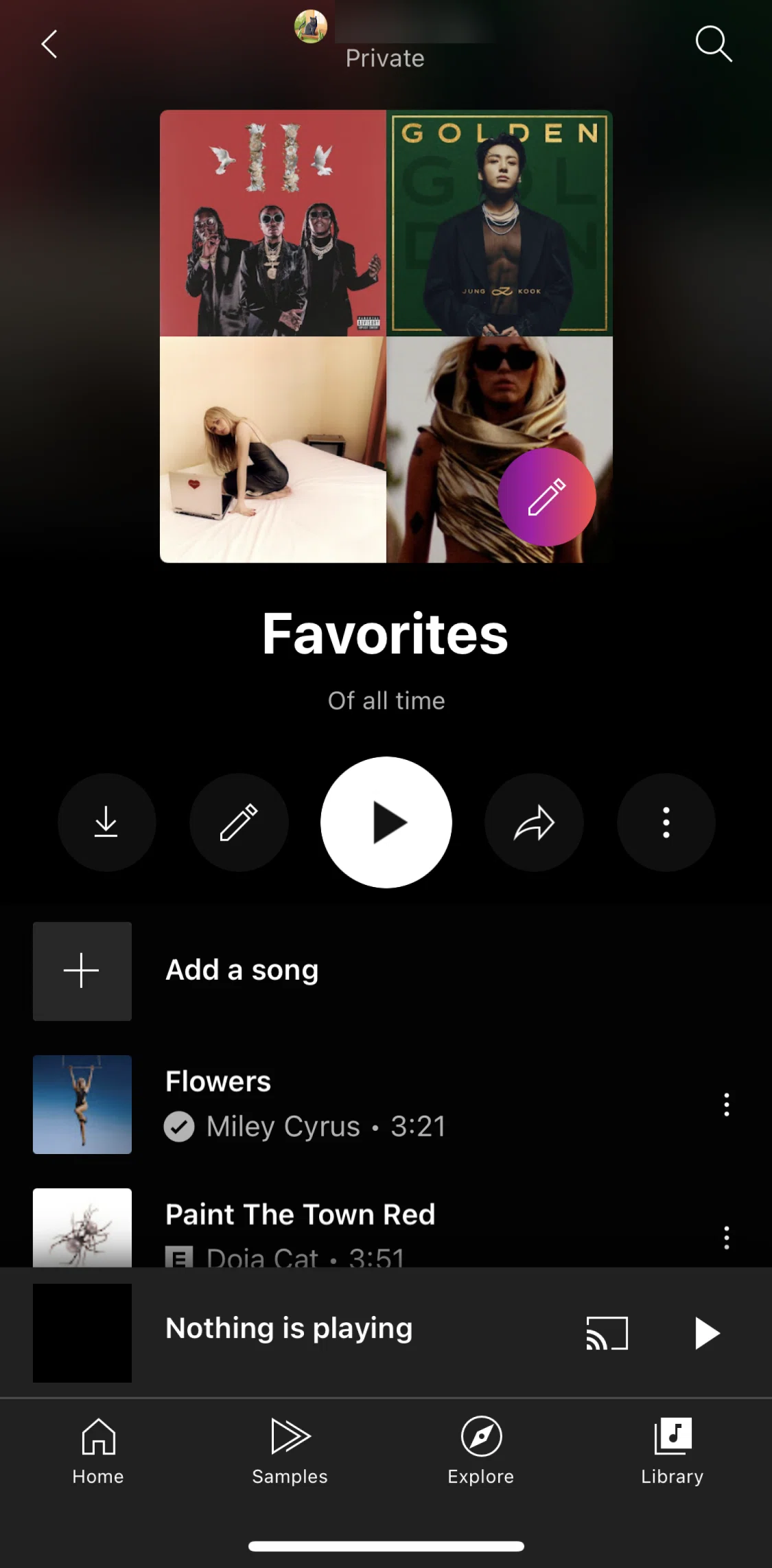 Youtube Music Screen screen in the Editing a playlist flow