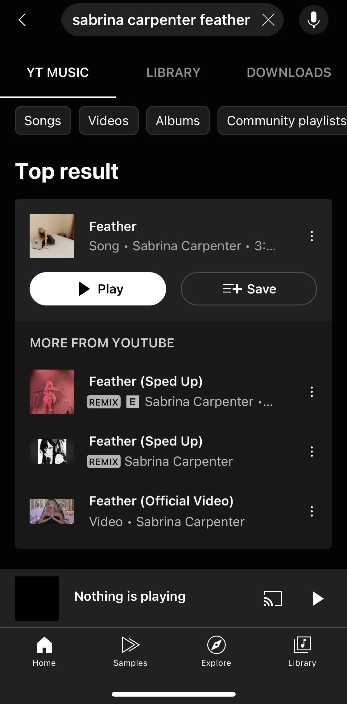 Youtube Music Screen screen in the Filtering search results flow