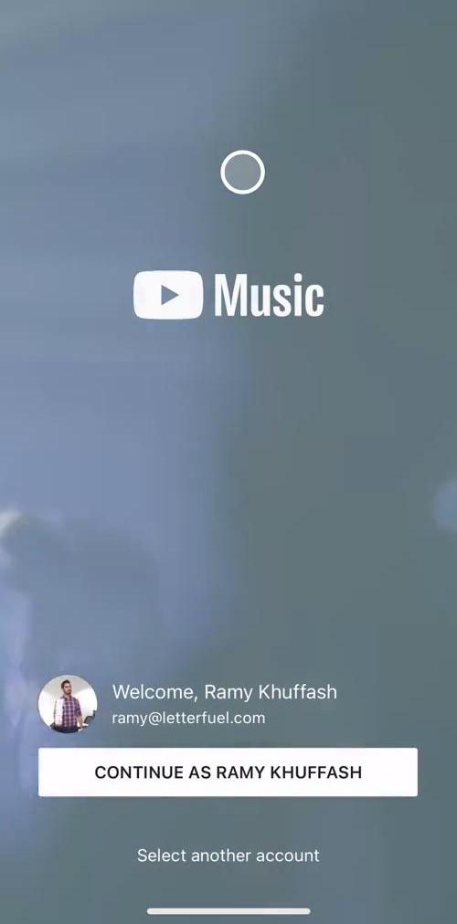 Youtube Music Log in screen in the Onboarding flow