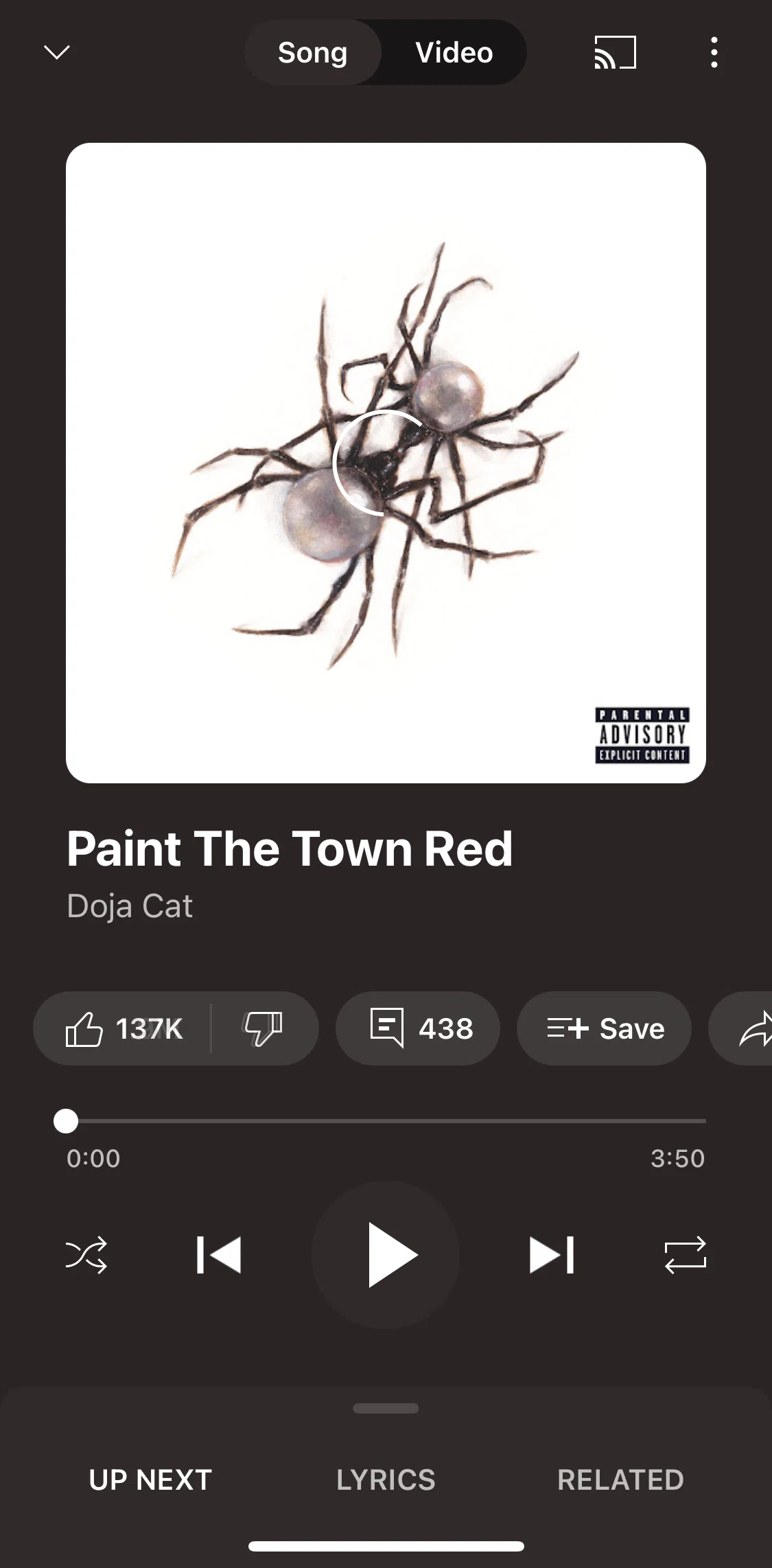 Youtube Music Screen screen in the View music video flow