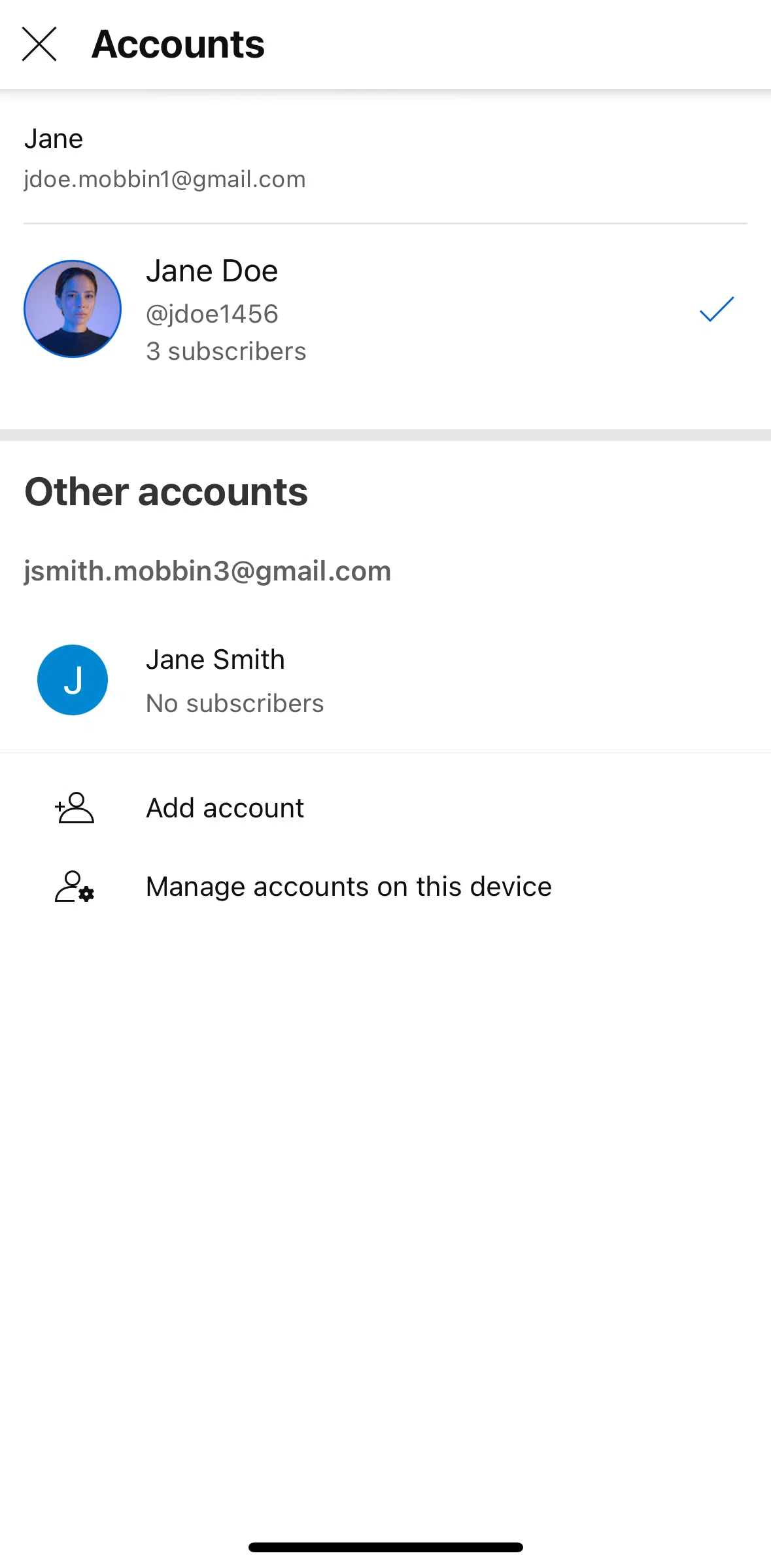 YouTube Studio Screen screen in the Adding an account flow
