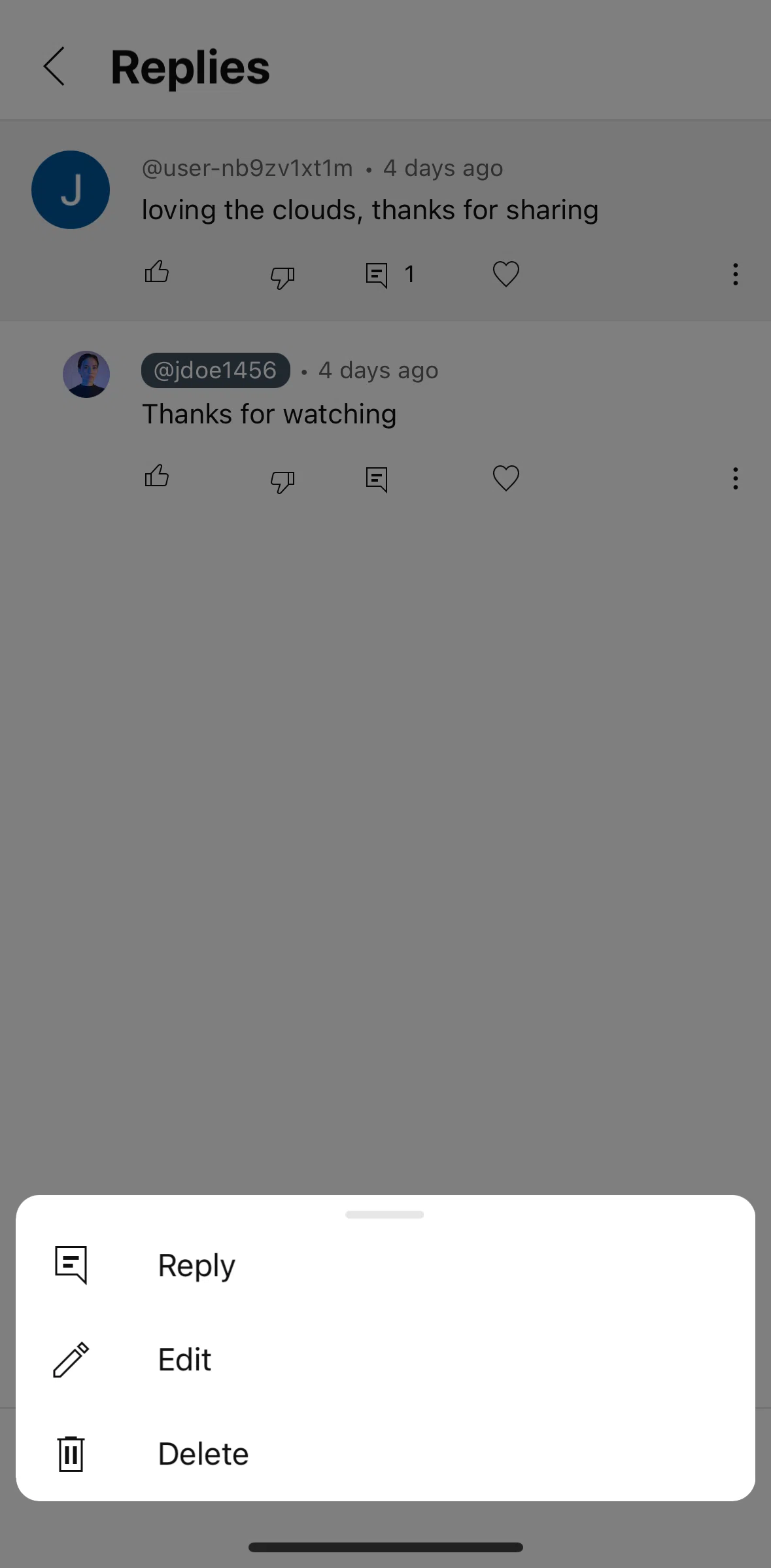 YouTube Studio Screen screen in the Deleting a reply flow