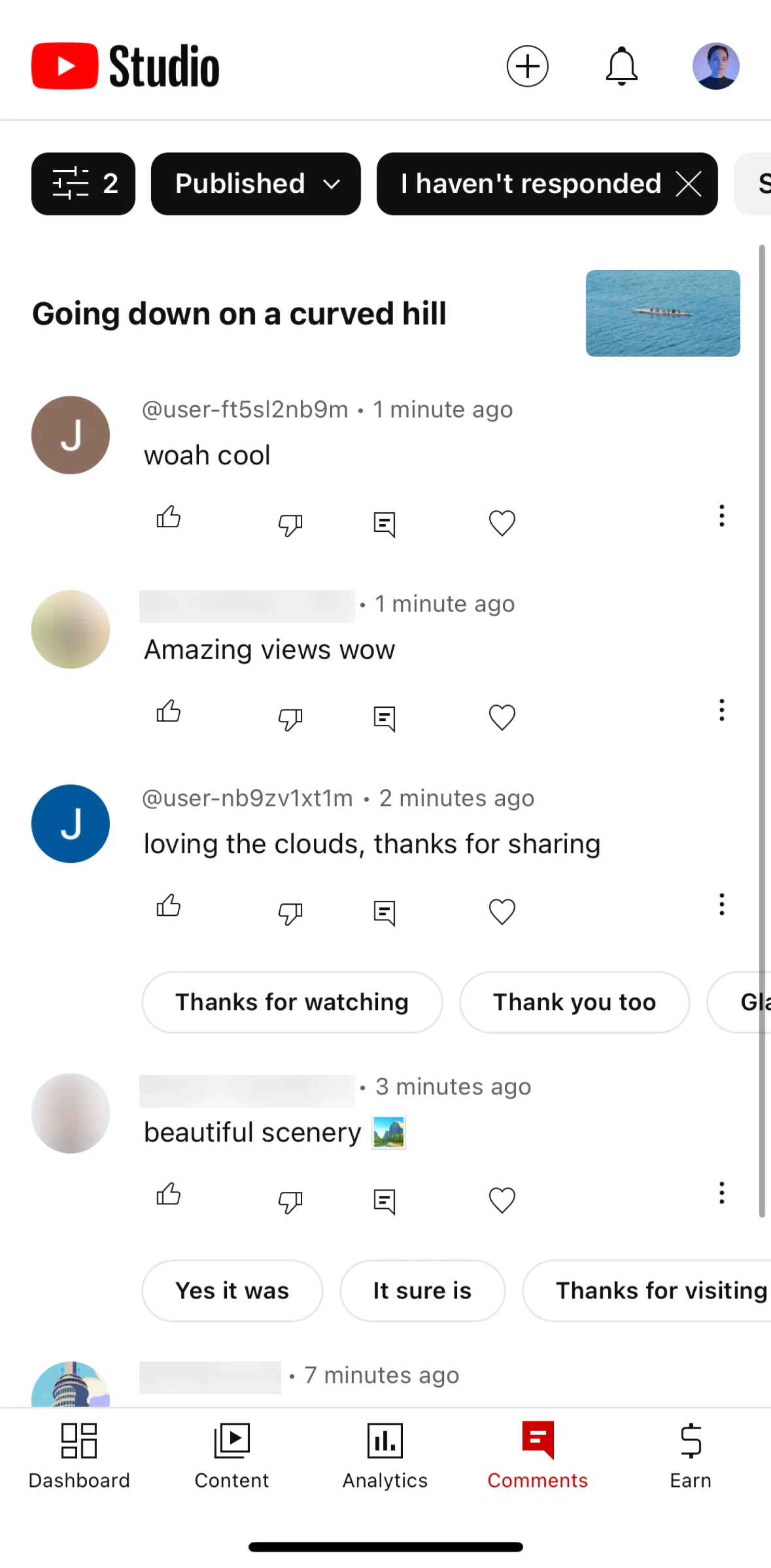 YouTube Studio Screen screen in the Removing a comment flow