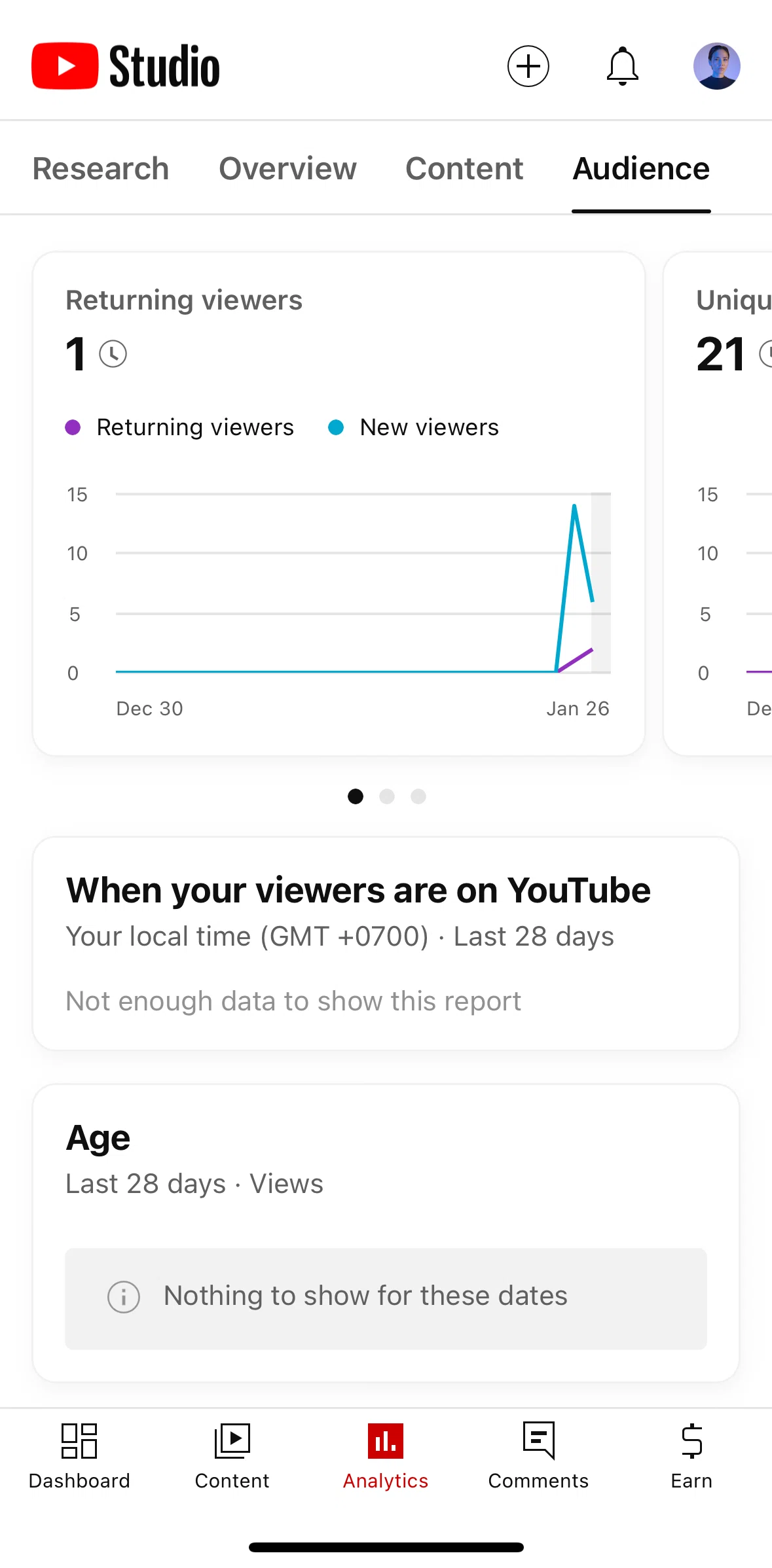 YouTube Studio Screen screen in the Returning viewers flow