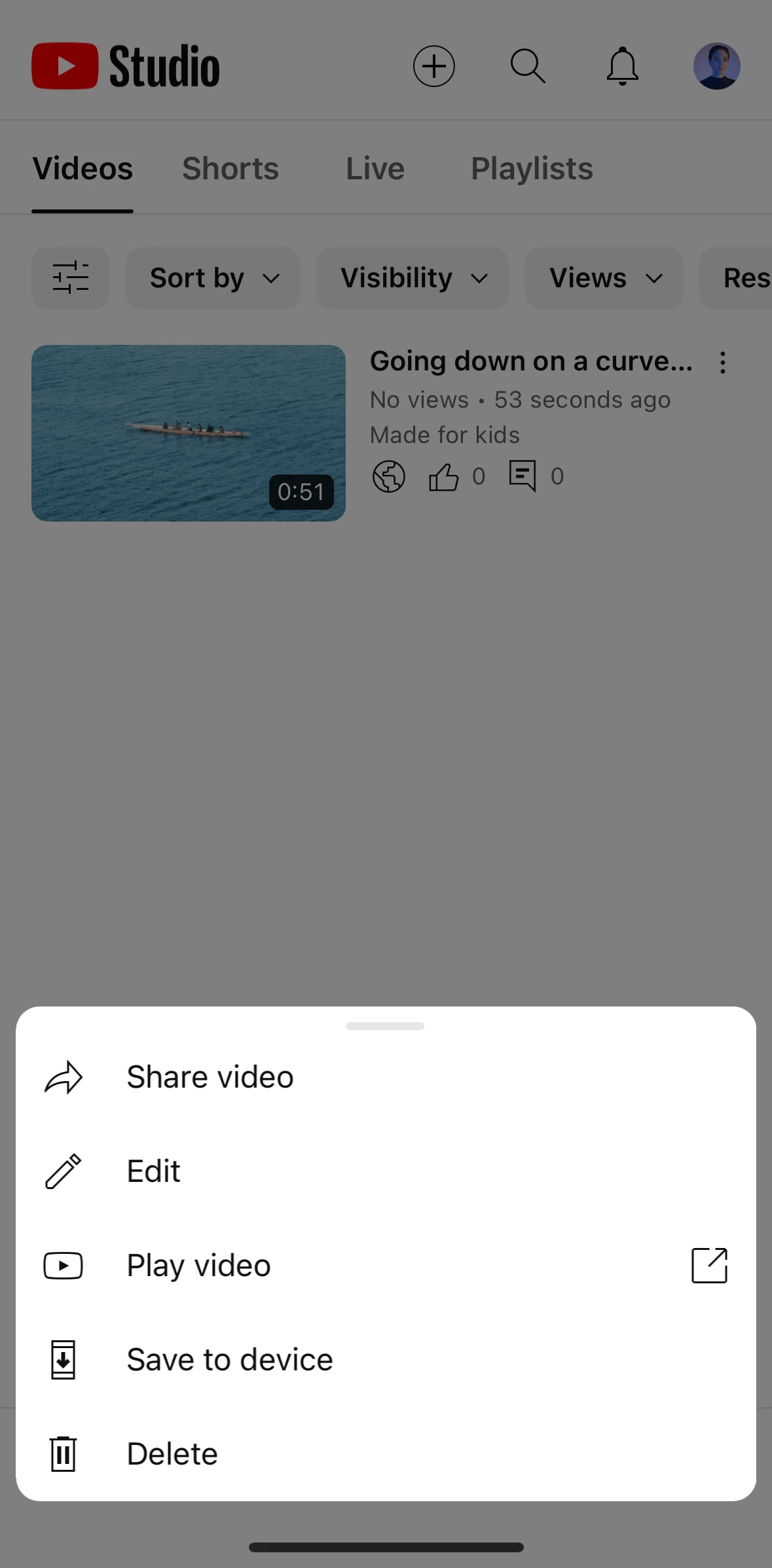 YouTube Studio Screen screen in the Saving to device flow