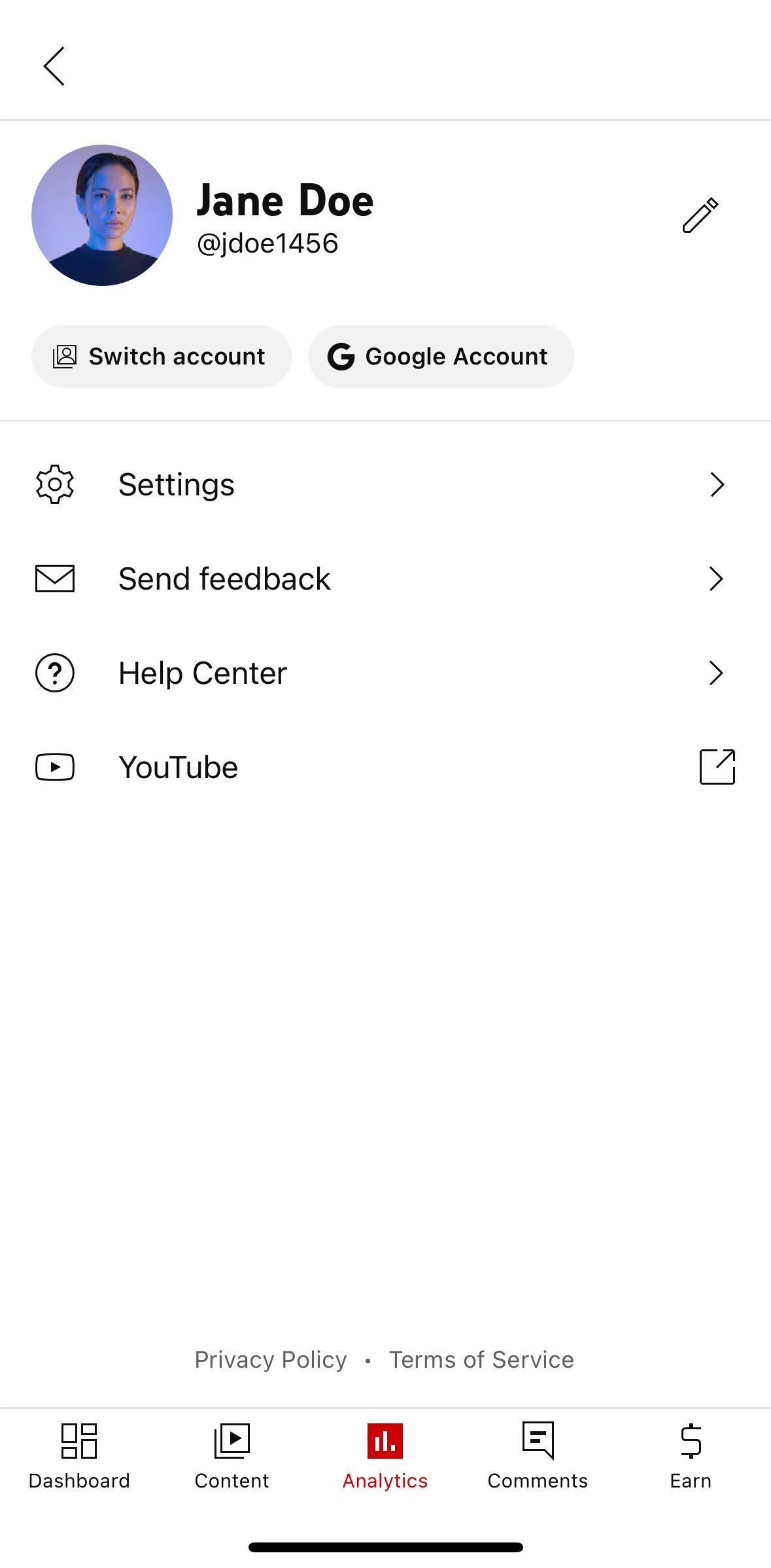YouTube Studio Screen screen in the Settings flow