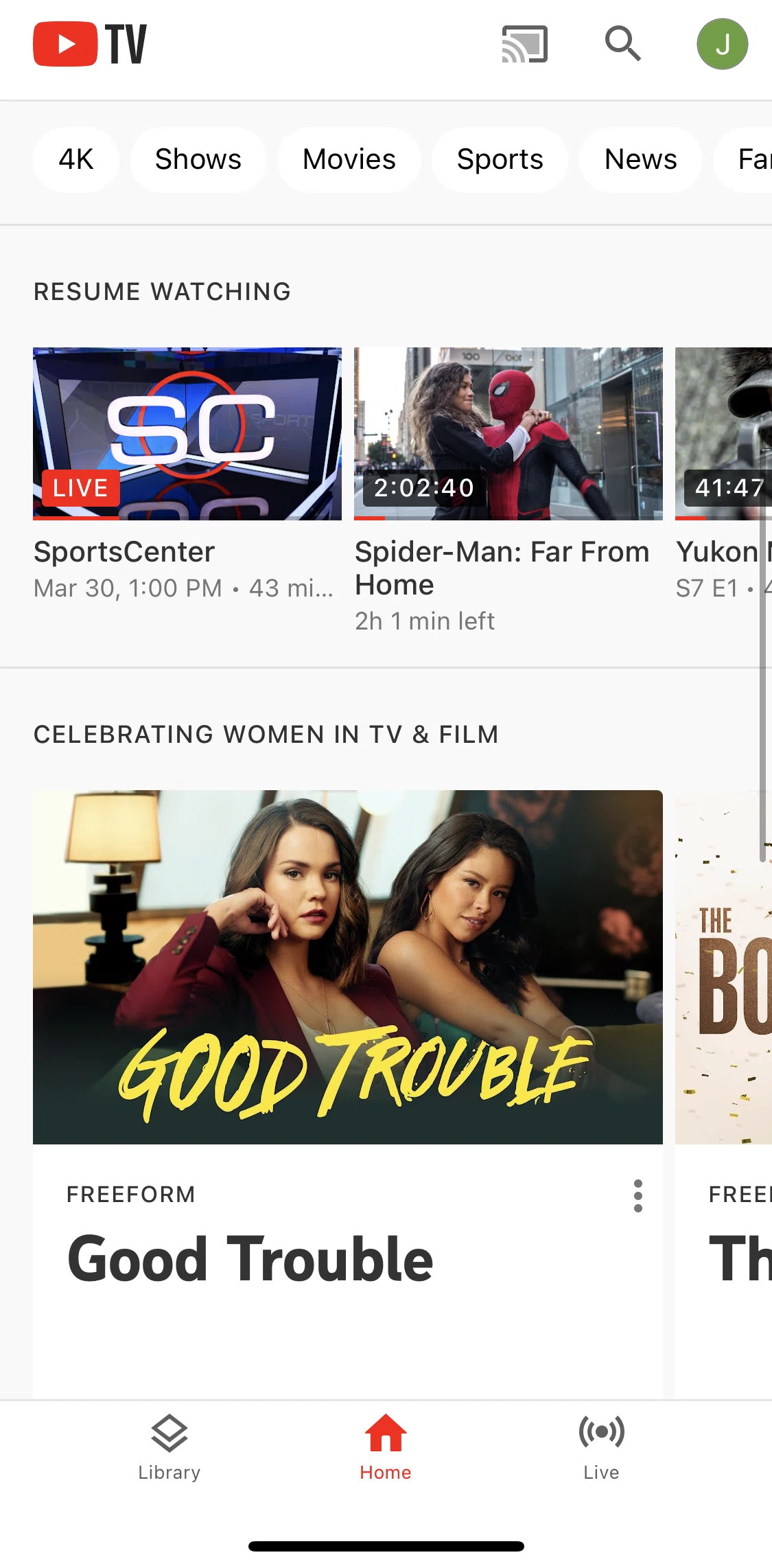 YouTube TV Screen screen in the Filtering content flow