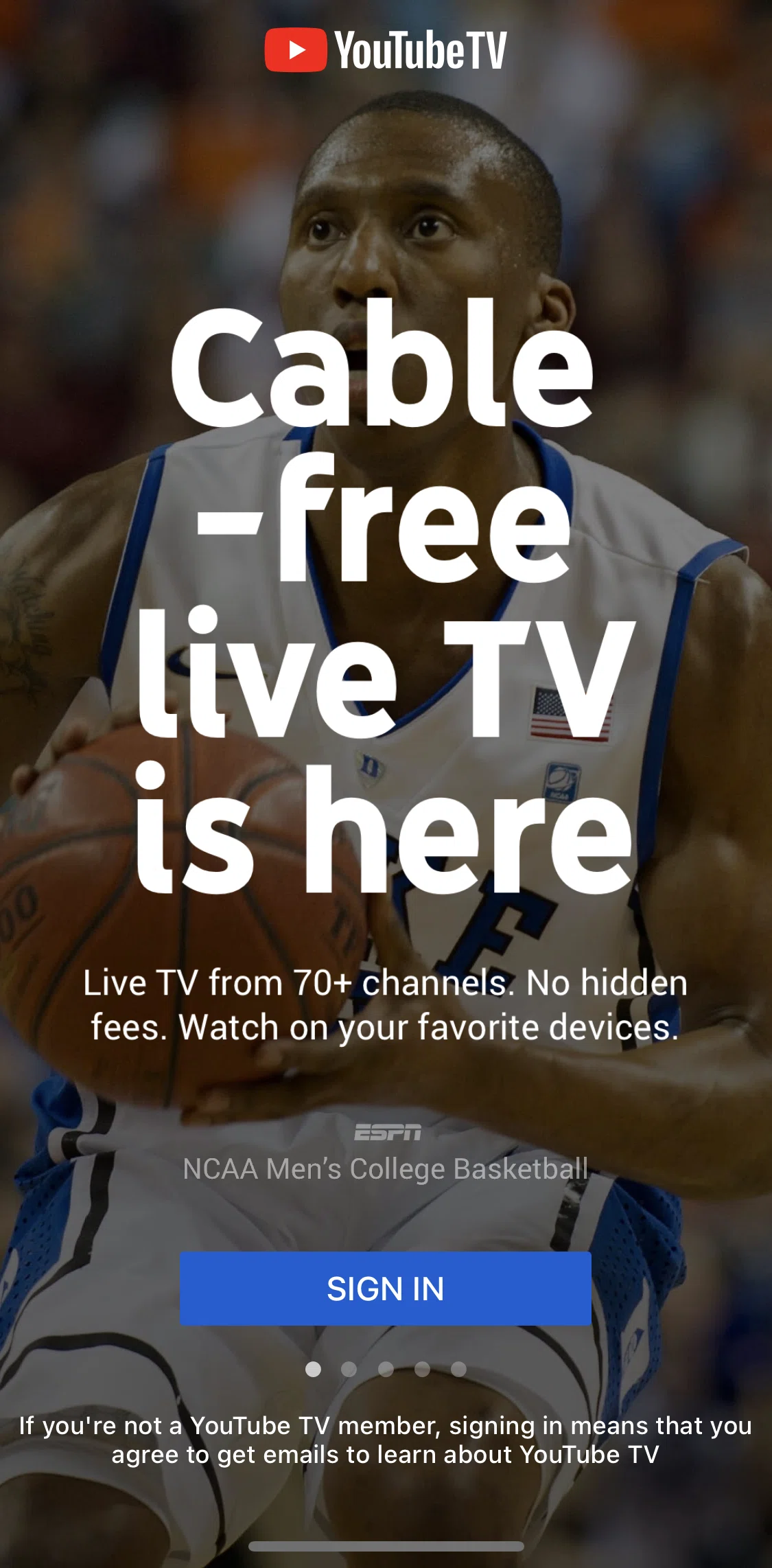YouTube TV Screen screen in the Logging in flow