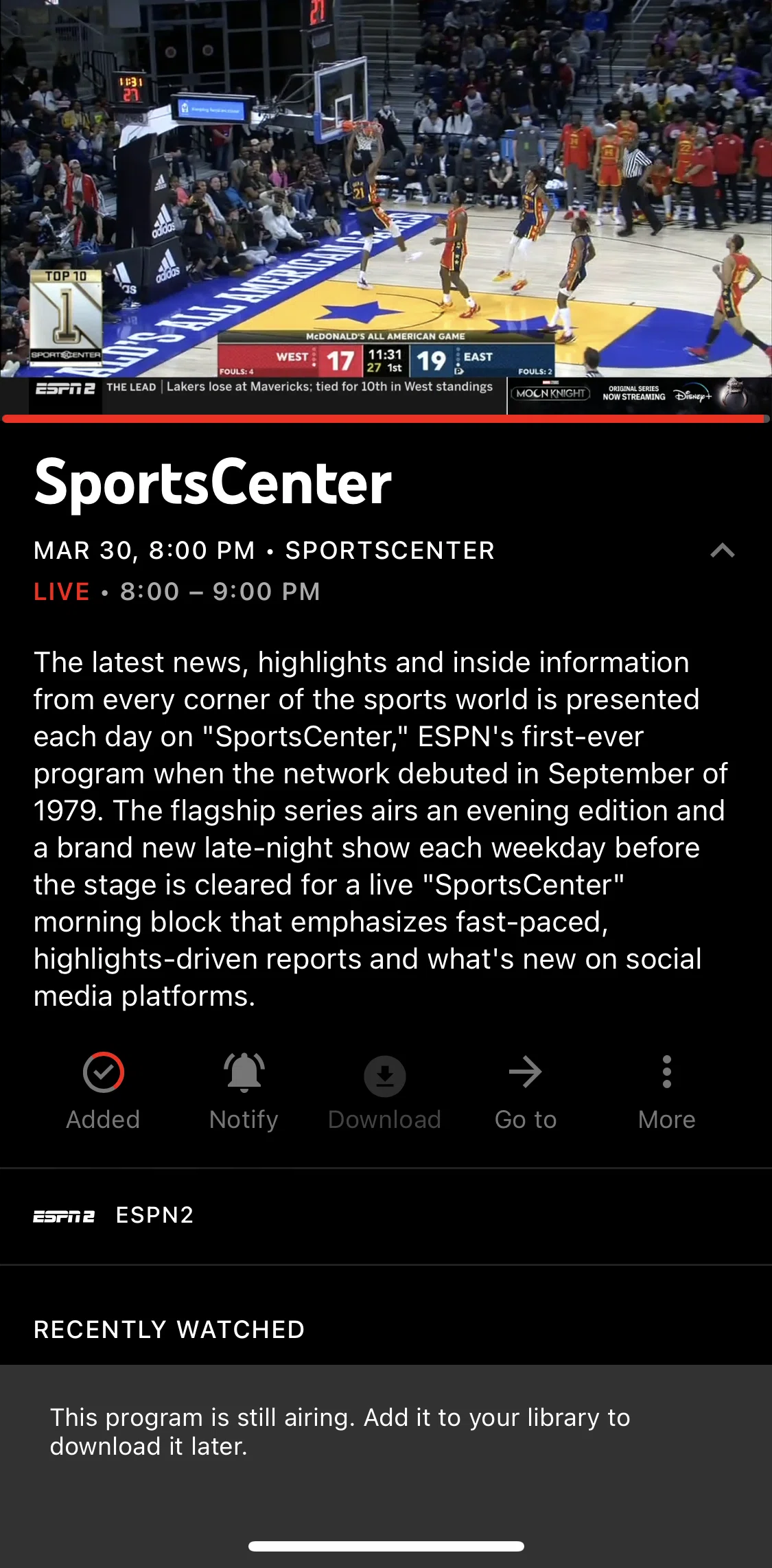 YouTube TV Screen screen in the Navigation options flow