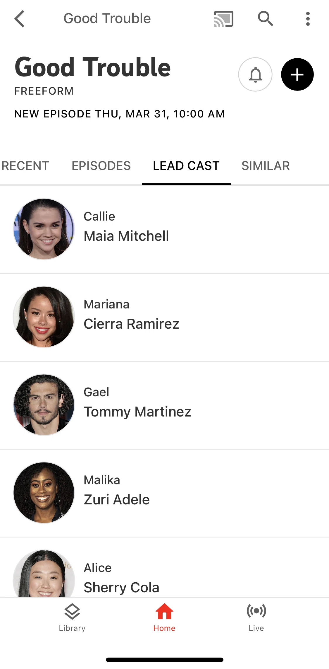 YouTube TV Screen screen in the Profile detail flow