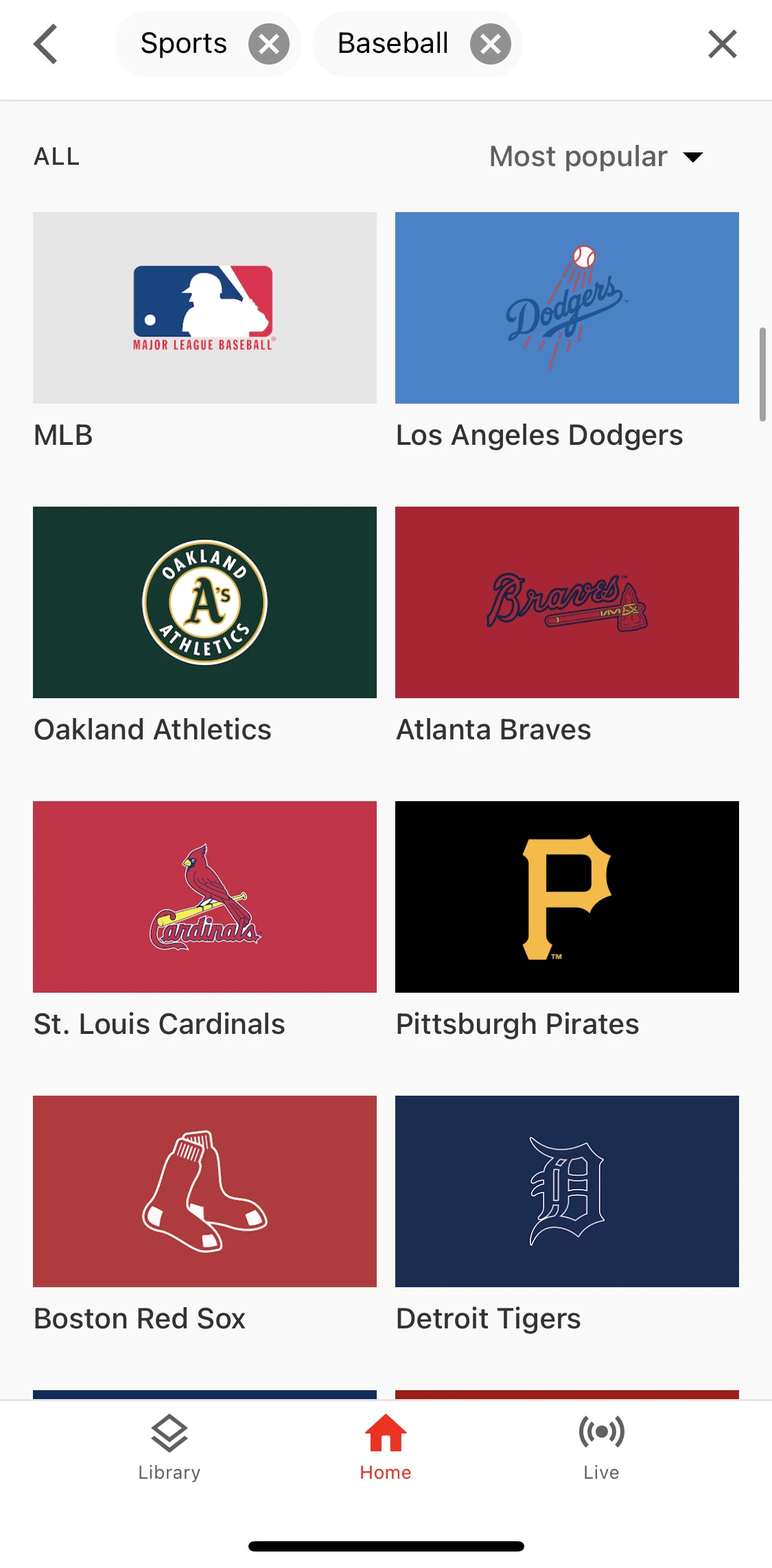 YouTube TV Screen screen in the Sorting content flow