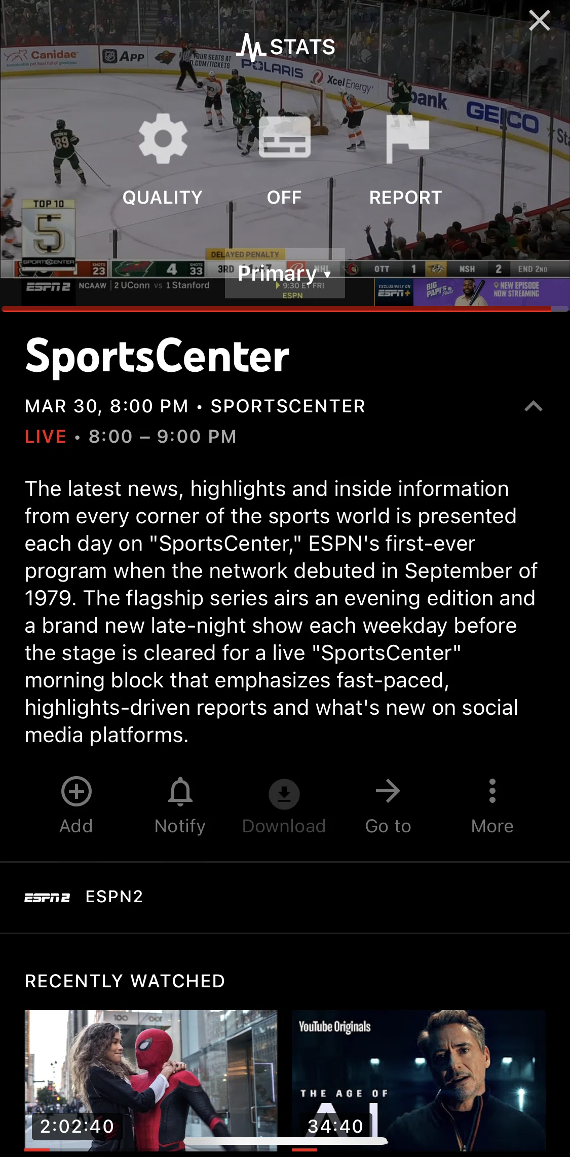 YouTube TV Screen screen in the Turning on captions flow