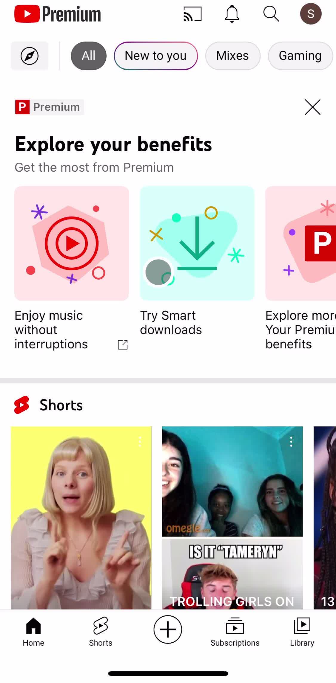 Youtube Home screen in the Cancelling Your Subscription flow