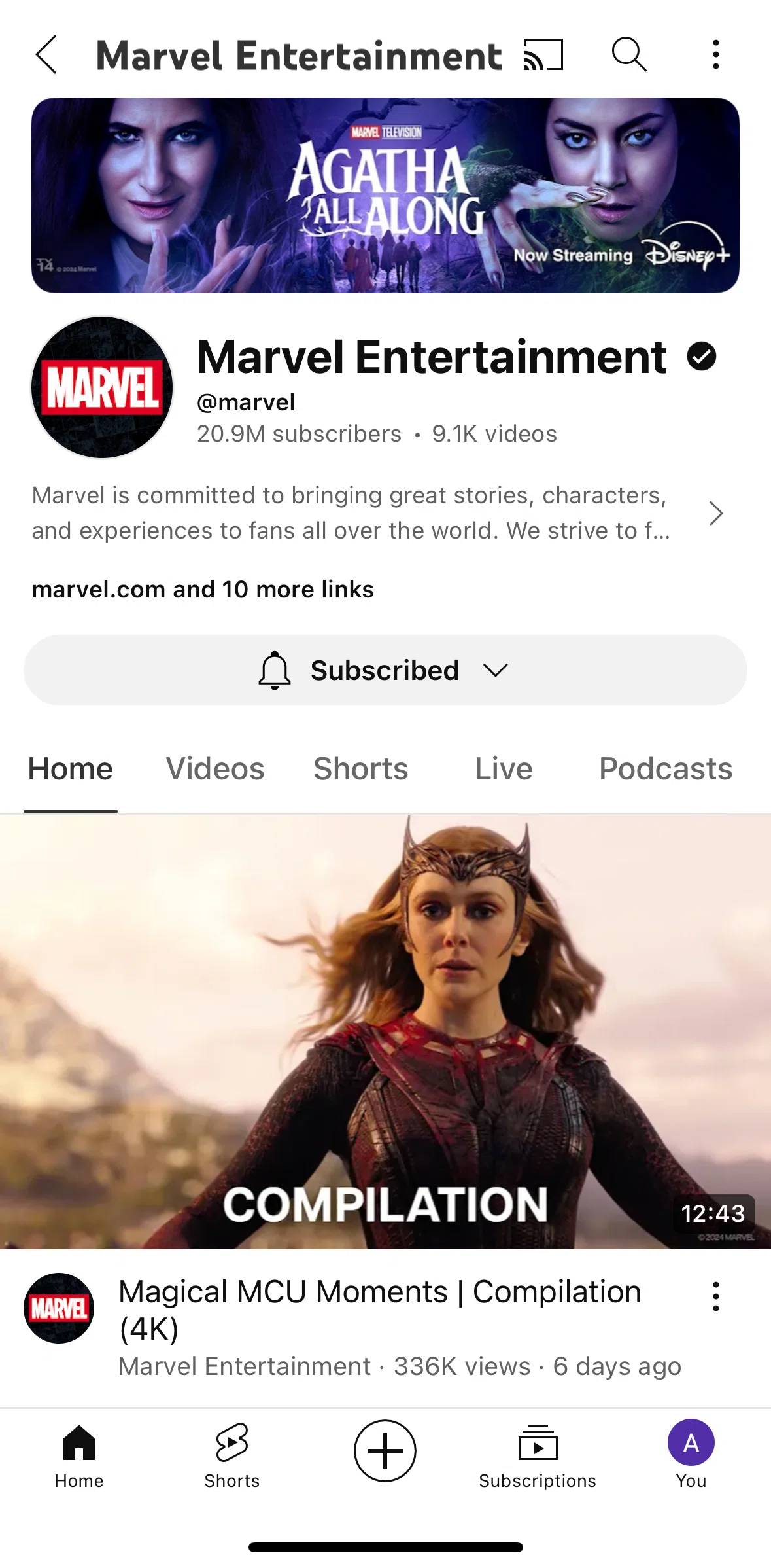 Youtube Screen 1 screen in the Customizing channel notifications flow