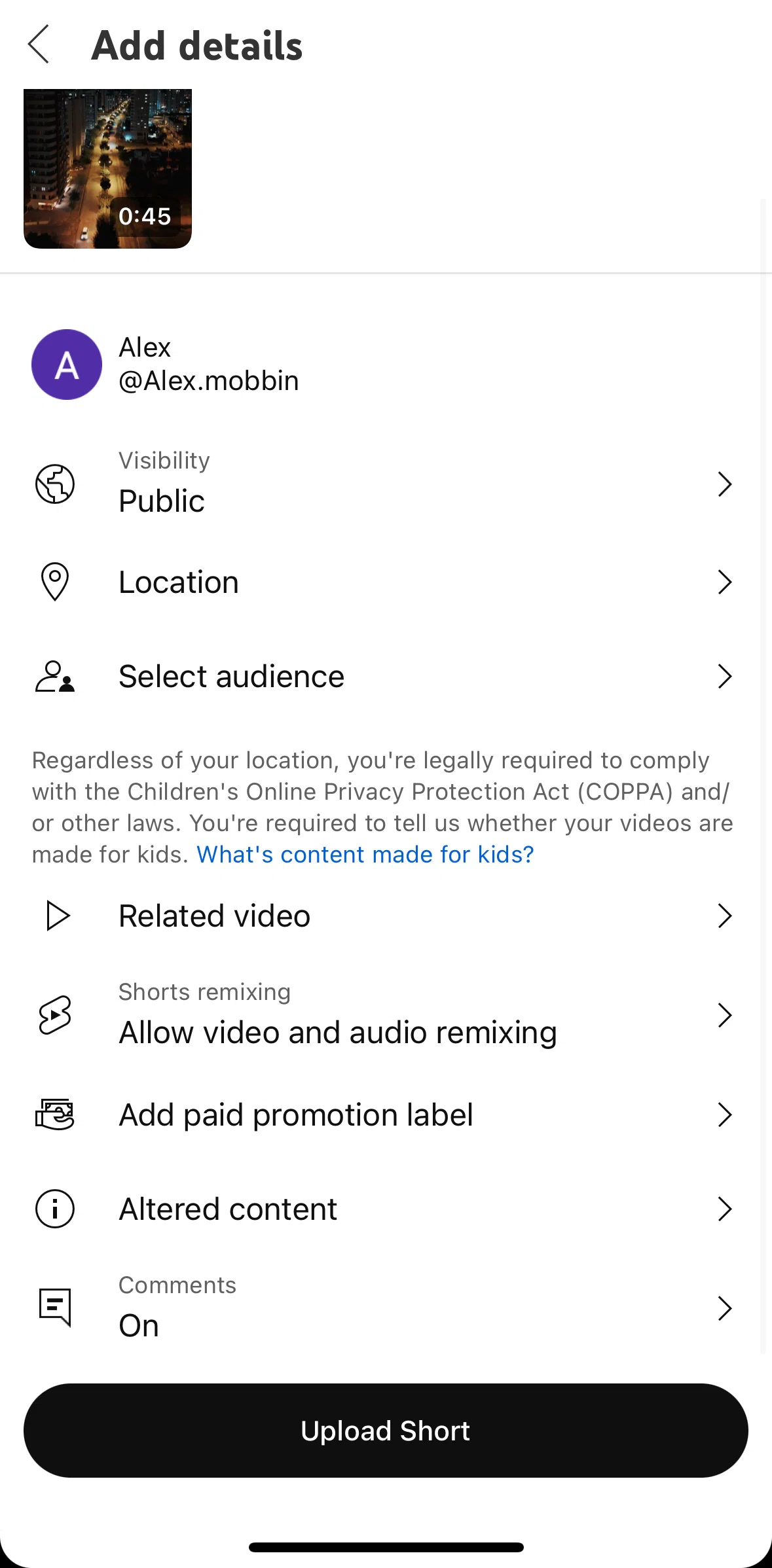 Youtube Screen 1 screen in the Customizing comment restriction flow