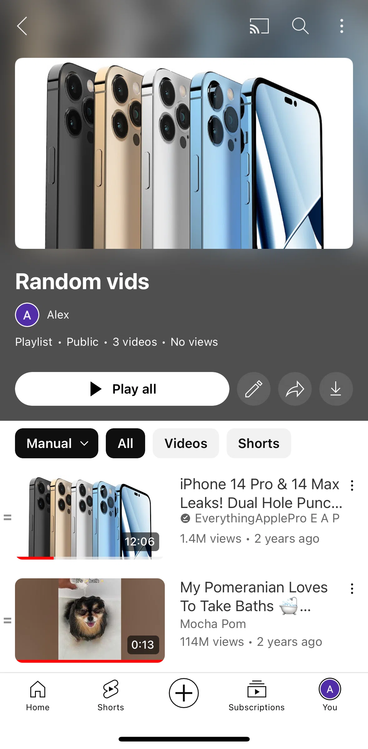 Youtube Screen 1 screen in the Edit playlist flow
