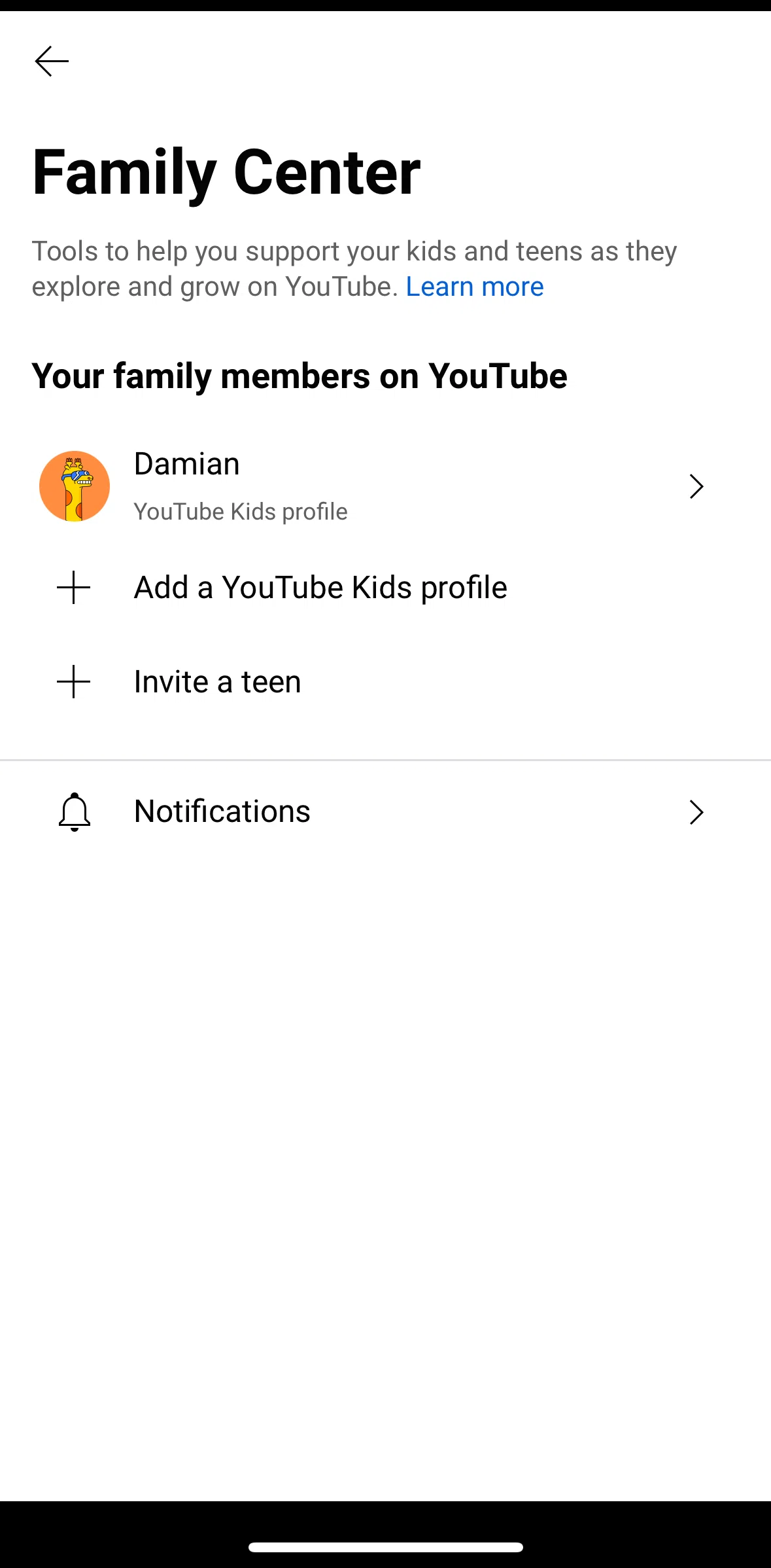 Youtube Screen 1 screen in the Inviting another profile flow