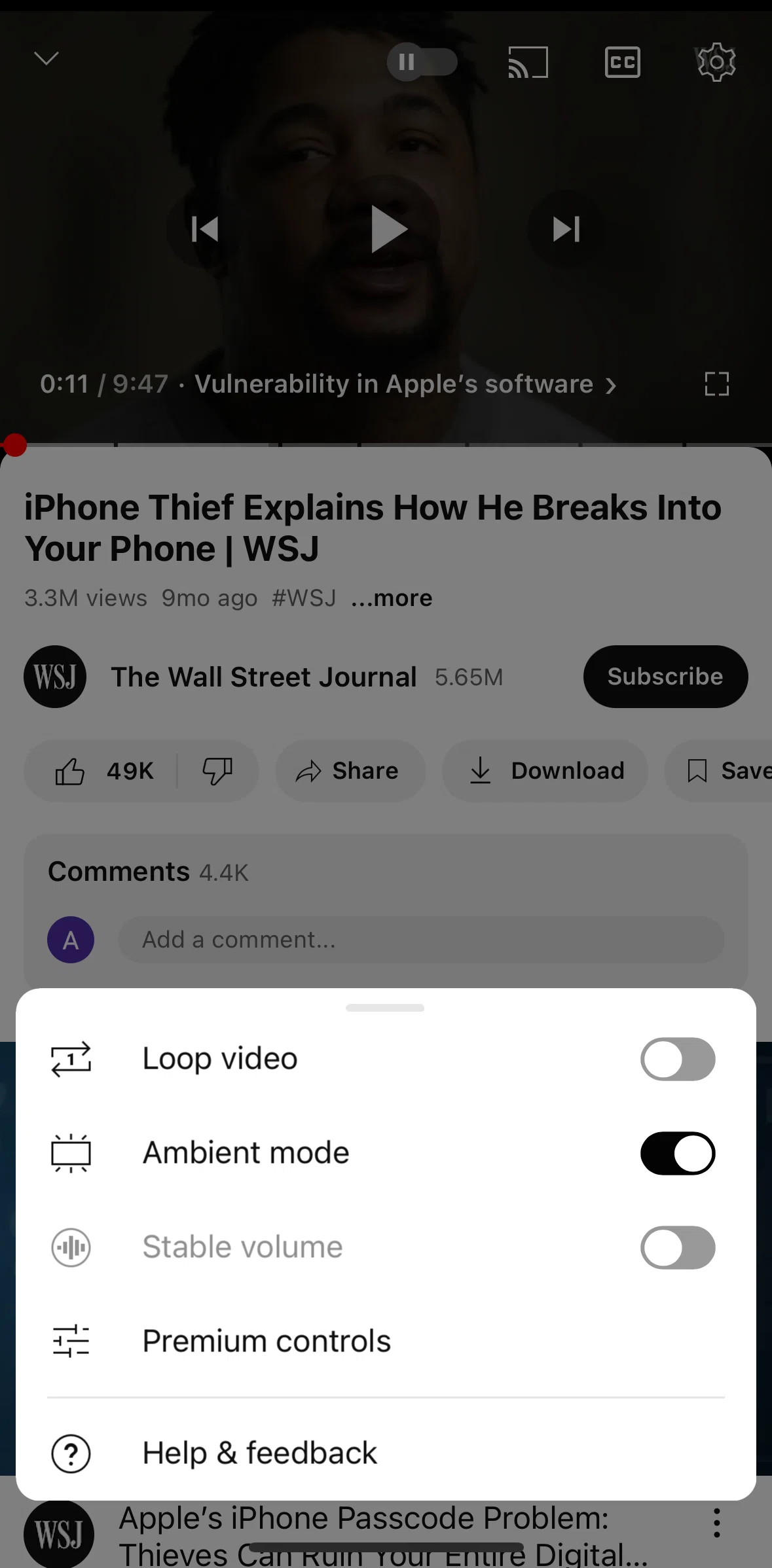 Youtube Screen 1 screen in the Premium controls flow